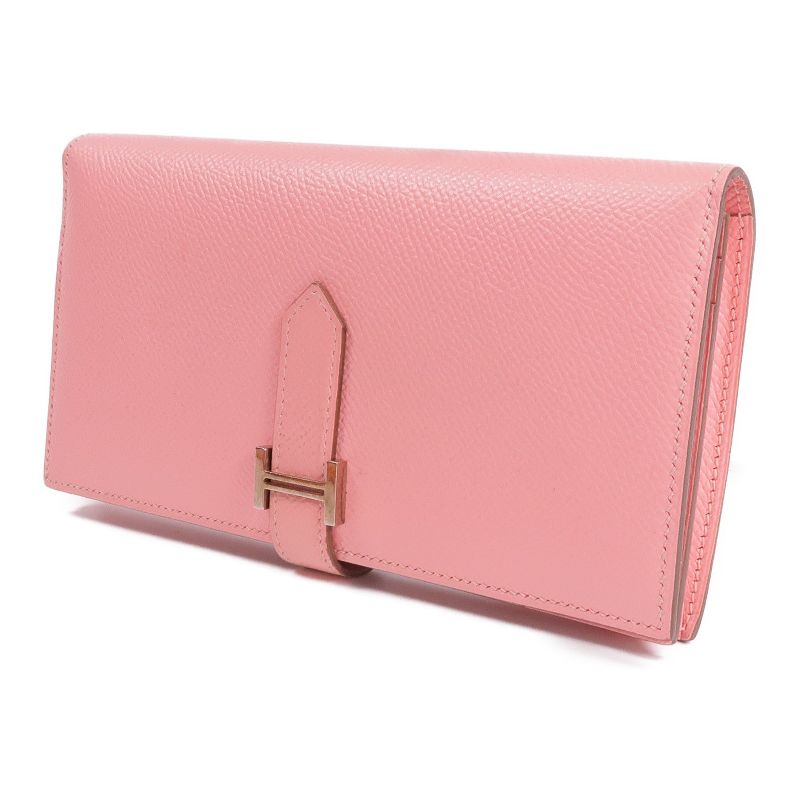 HERMES Epsom皮革Bearn W Snap銀扣長錢包Rose confetti