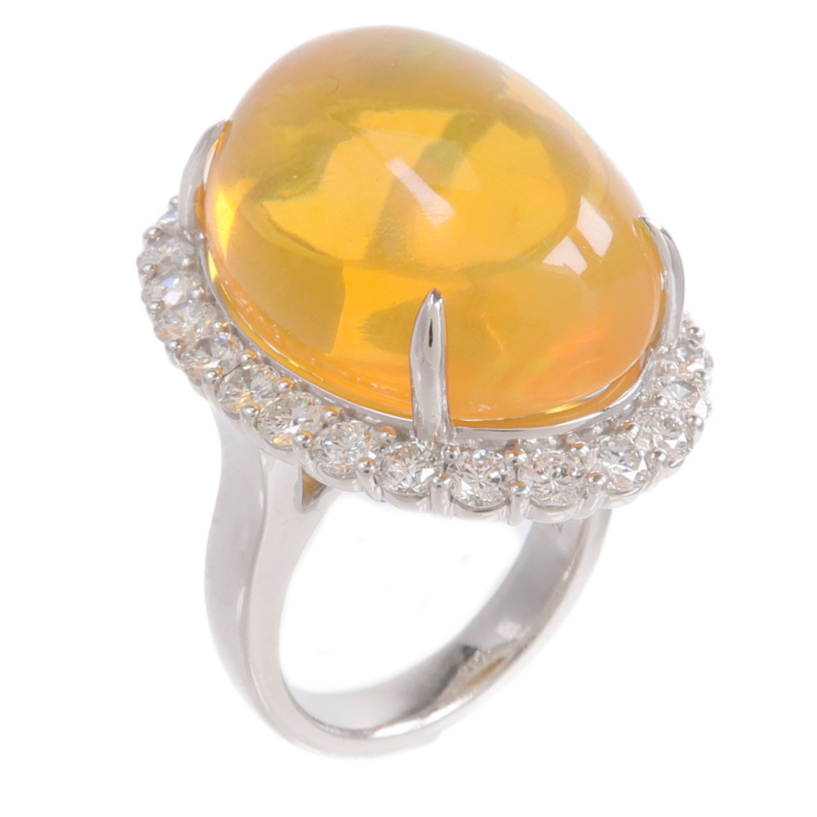 JEWELRY PT900鉑金Fire Opal Diamond Ring蛋白石/鑽石戒指