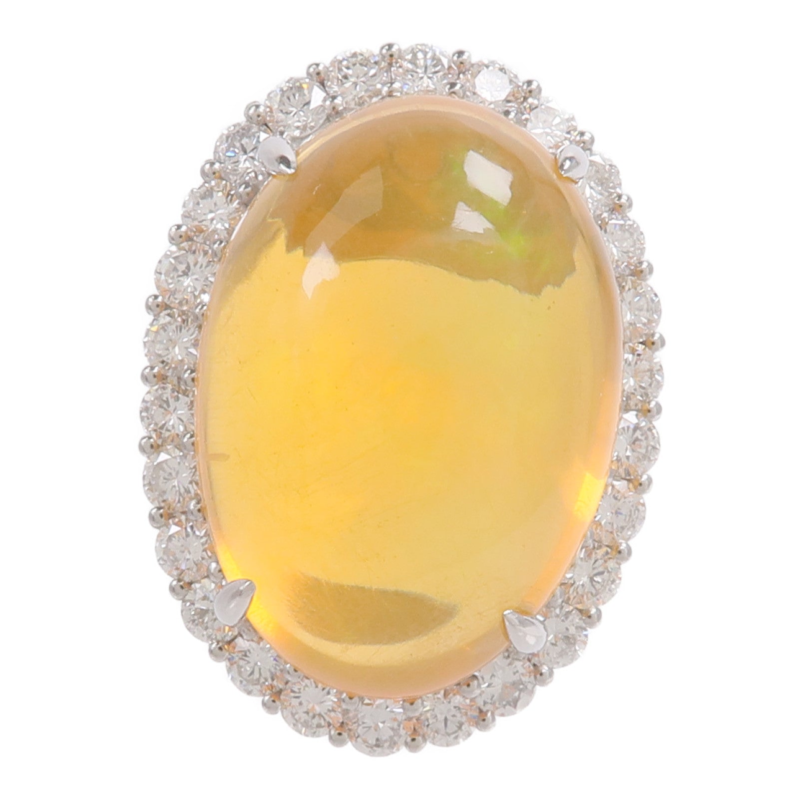 JEWELRY PT900鉑金Fire Opal Diamond Ring蛋白石/鑽石戒指