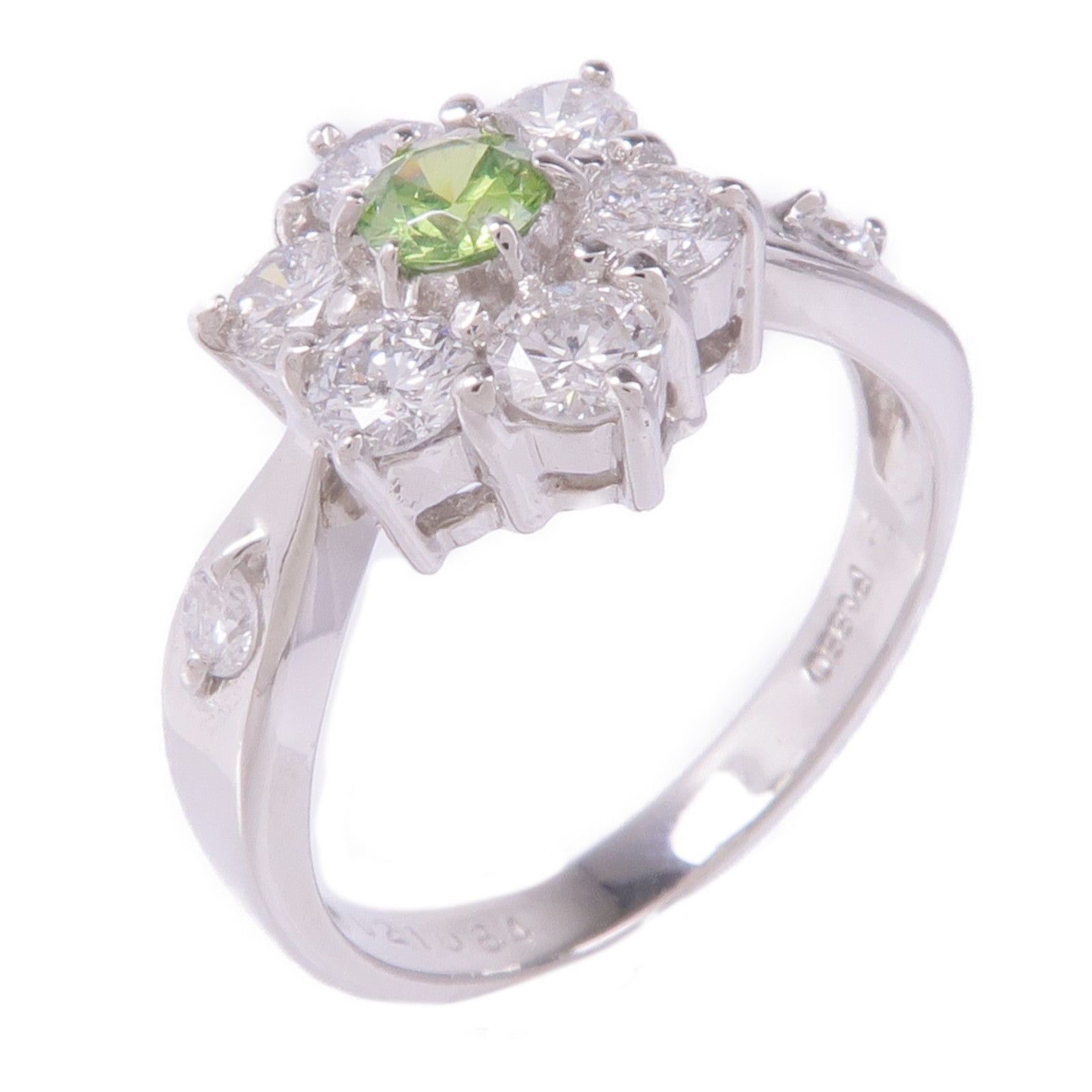 JEWELRY PT850鉑金Demantoid Garnet Diamond Ring US#5.75