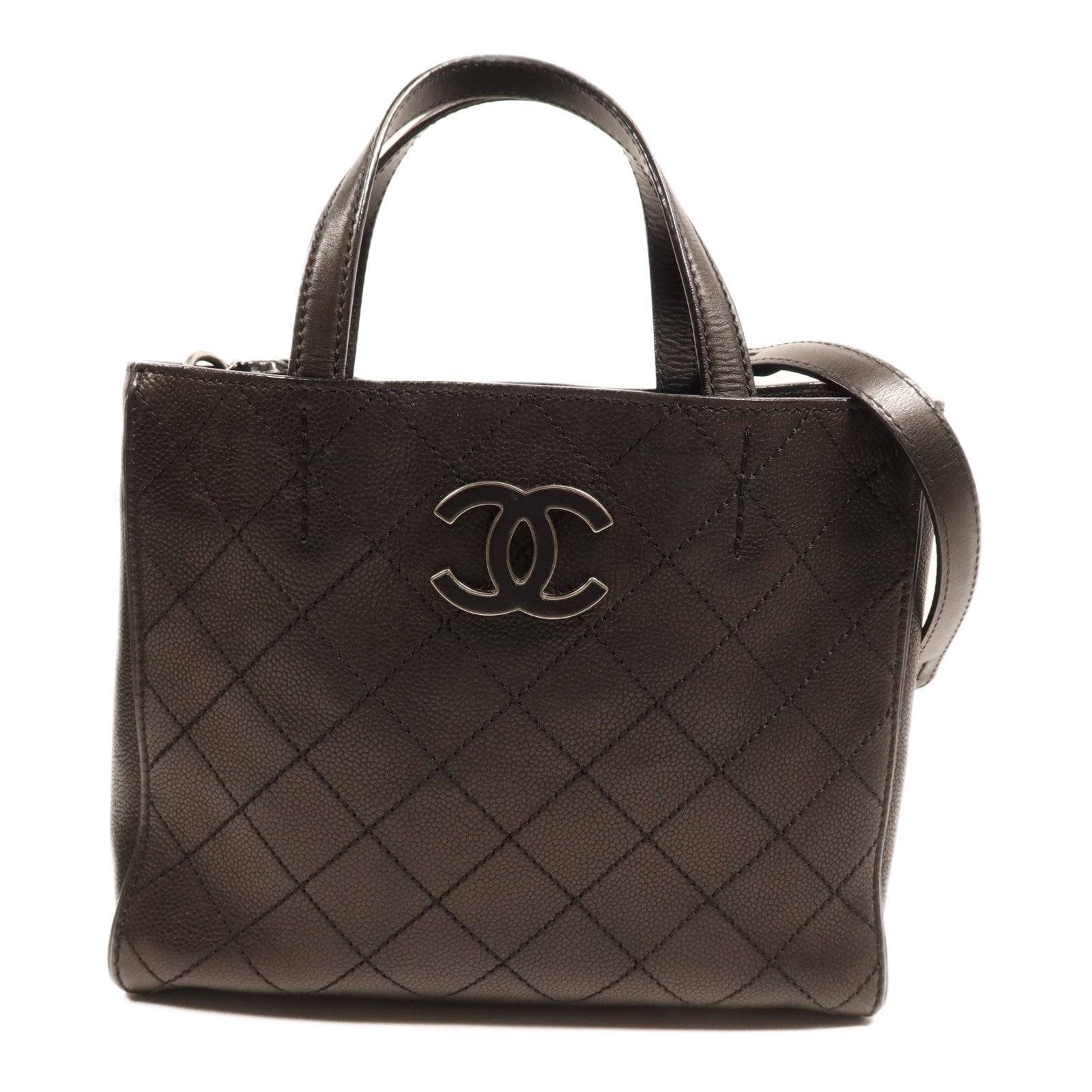 CHANEL 牛皮皮革2 Way Shoulder Bag銀扣鏈帶手挽肩背兩用袋