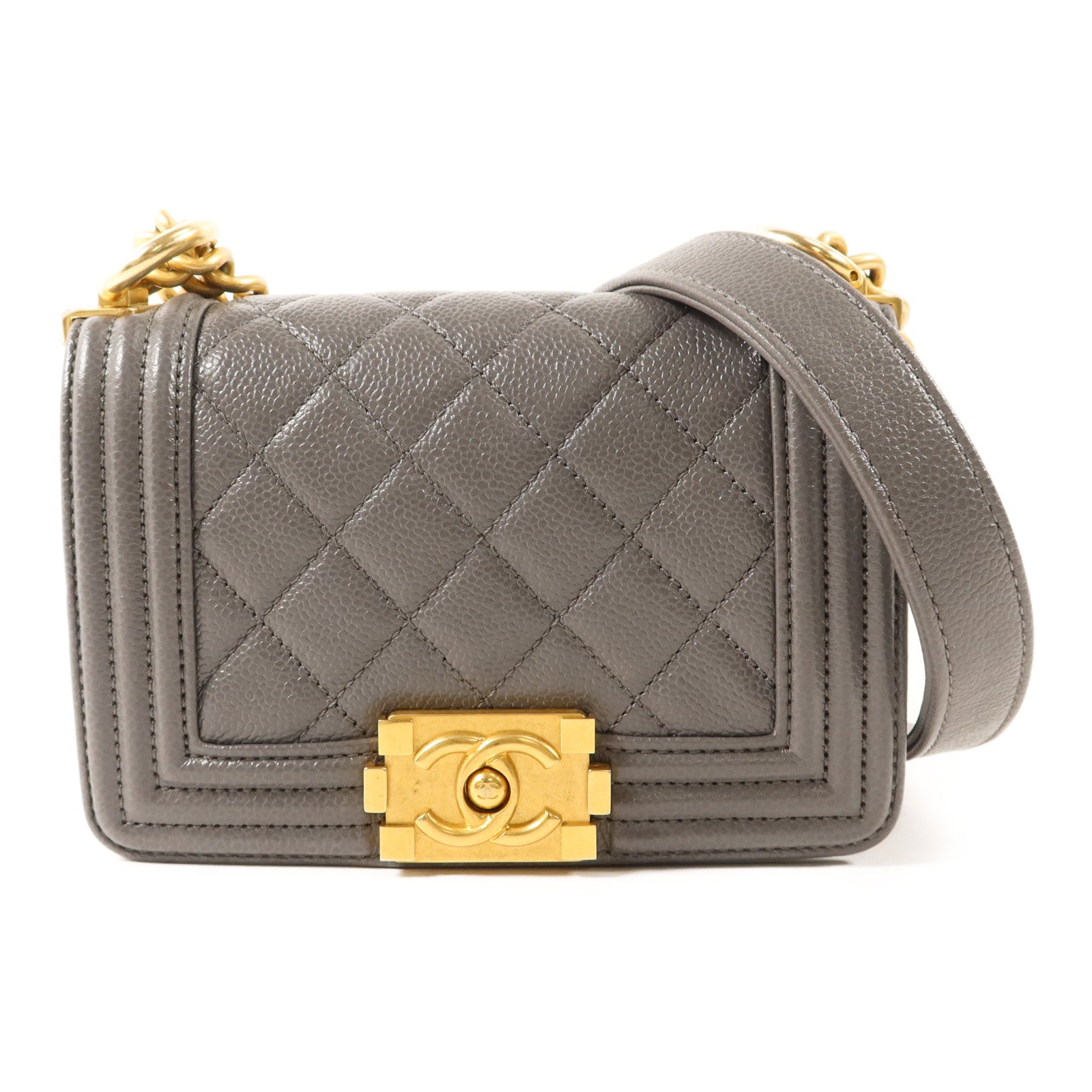 CHANEL 【激減優惠】牛皮皮革Mini Boy金扣鏈帶肩背袋