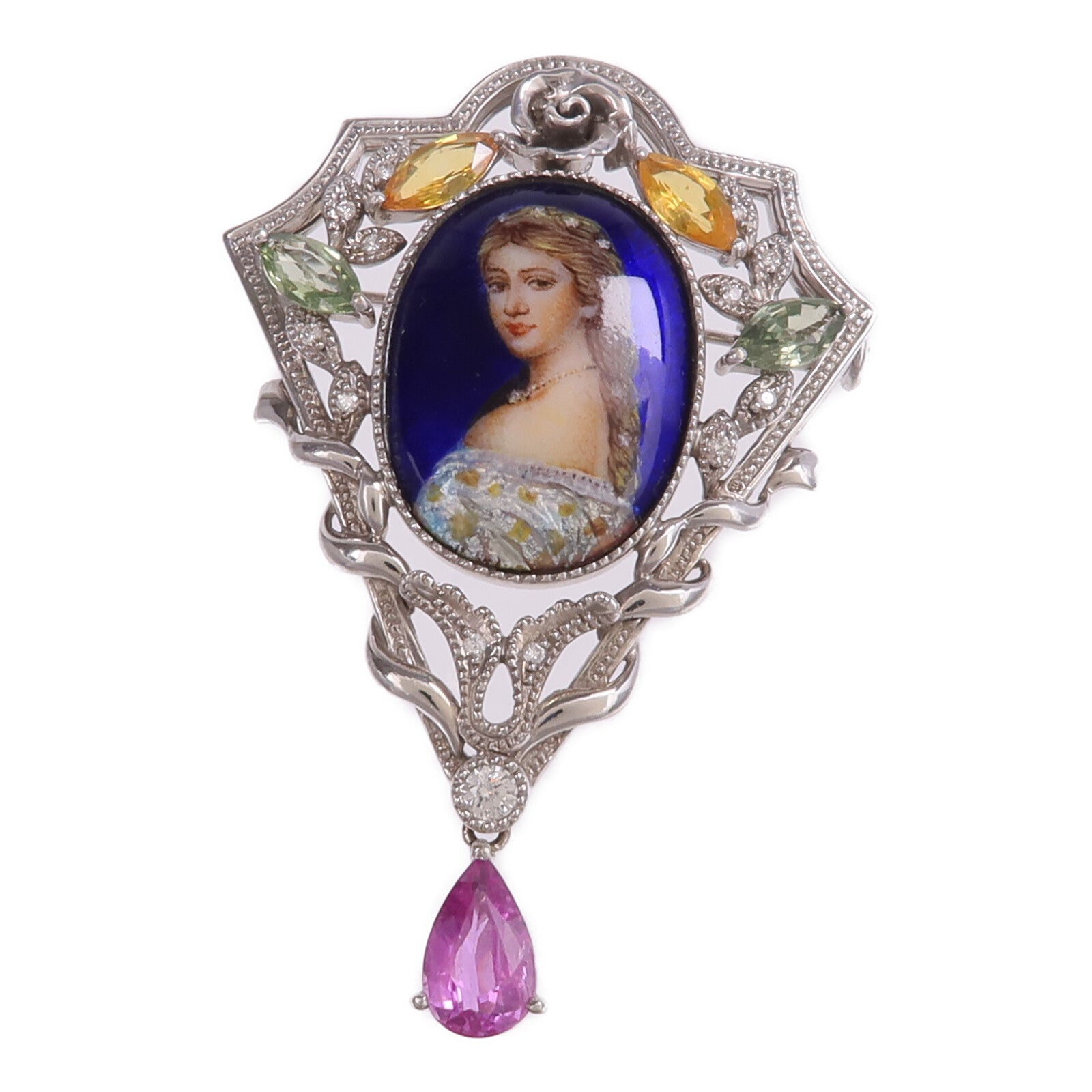 JEWELRY 18K白金Sapphire Diamond Pendant Top吊墜