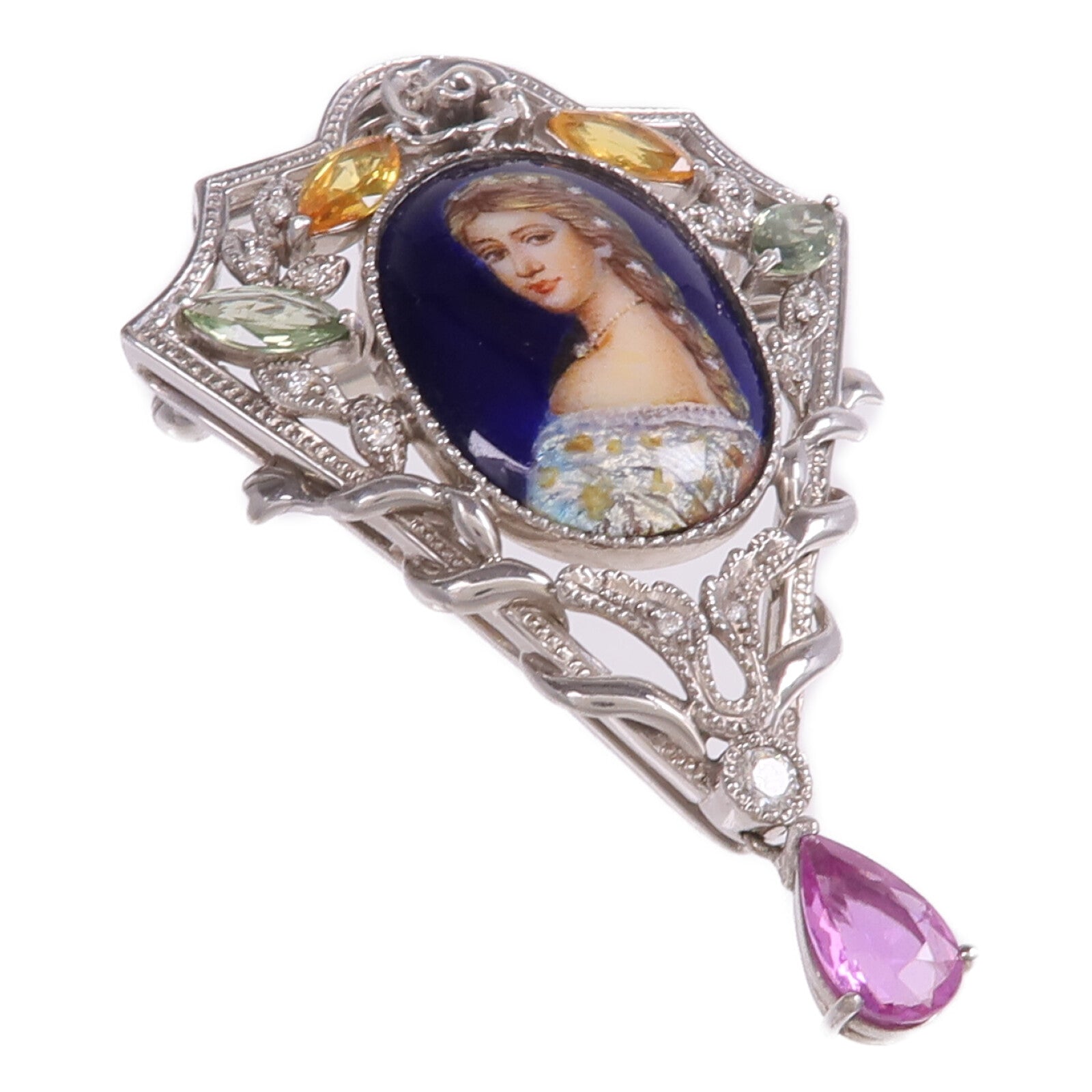 JEWELRY 18K白金Sapphire Diamond Pendant Top吊墜