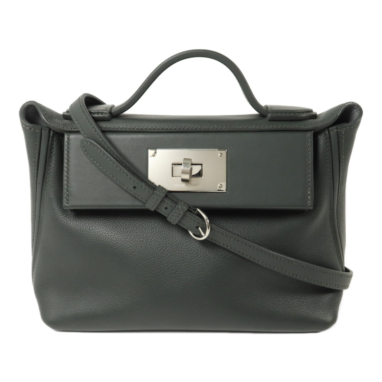 HERMES Evercolor皮革24/24 Mini手挽肩背兩用袋Vert Mangrove/Gris Pantin