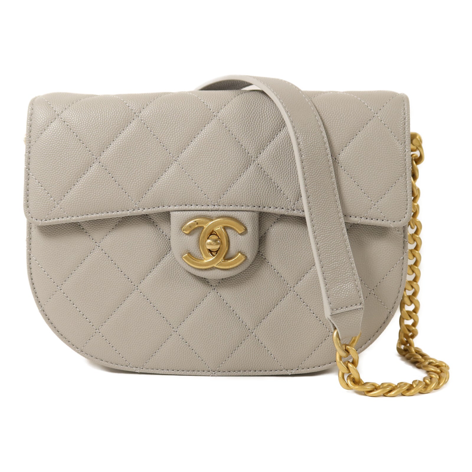 CHANEL 牛皮皮革Round Messenger Bag 21S金扣鏈帶肩背袋