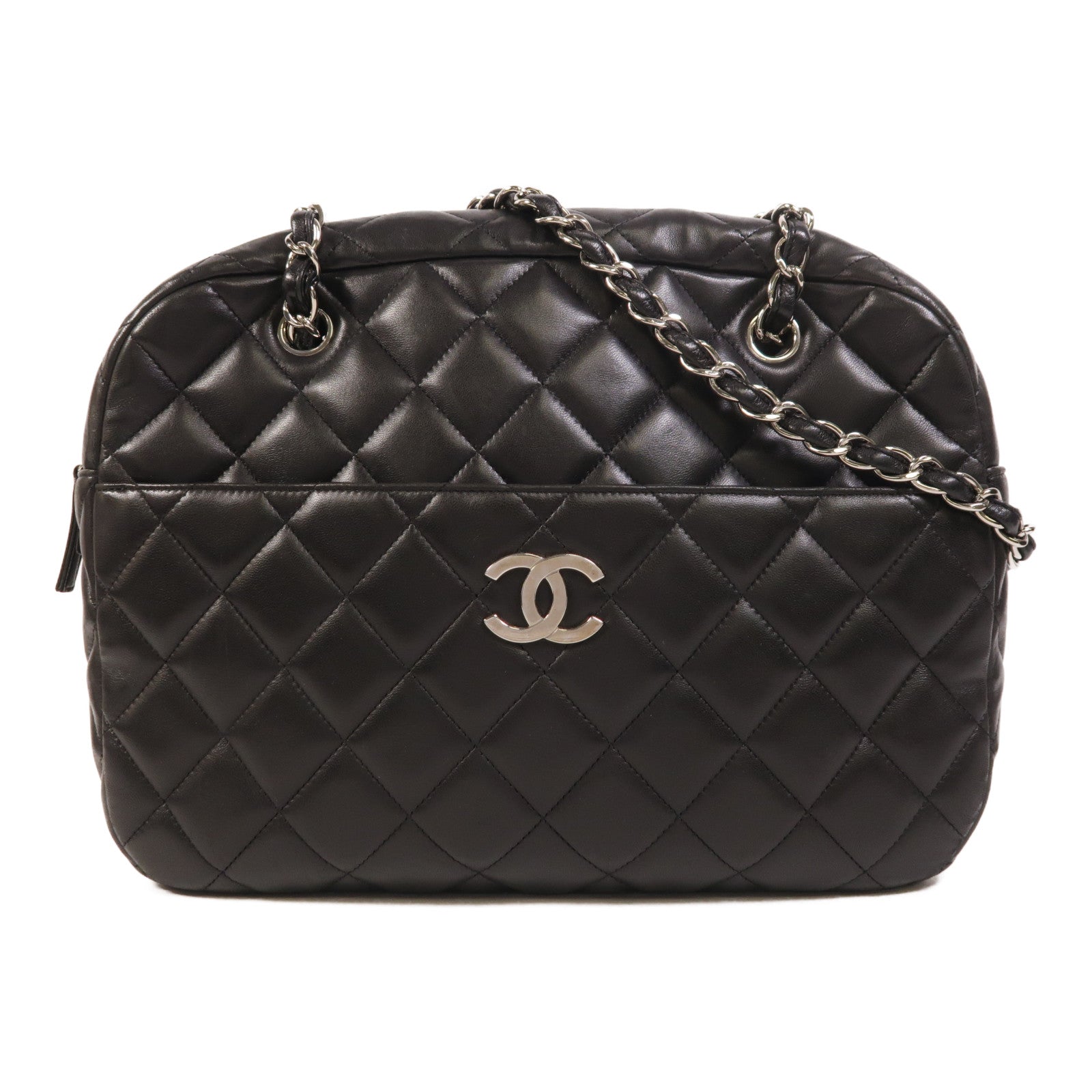 CHANEL 羊皮皮革Chain Shoulder銀扣鏈帶肩背袋