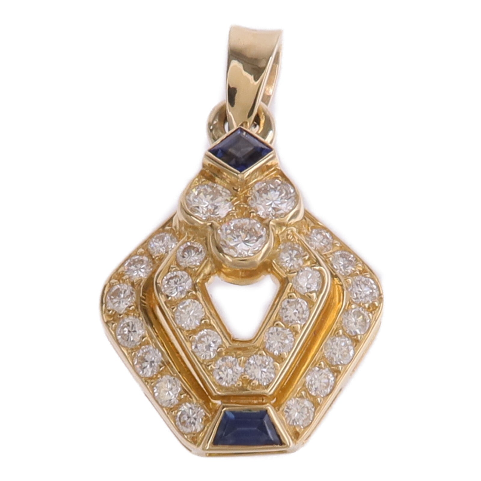JEWELRY 18K黃金Sapphire Diamond Pendant Top藍寶石/鑽石吊墜
