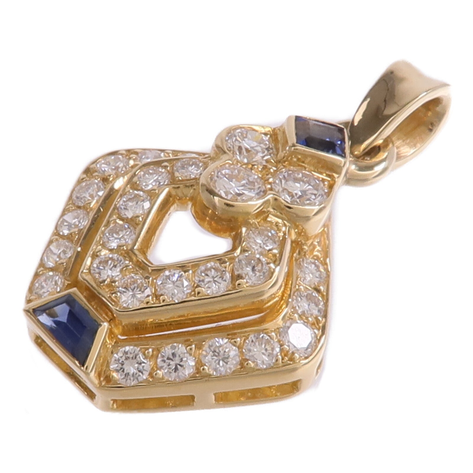 JEWELRY 18K黃金Sapphire Diamond Pendant Top藍寶石/鑽石吊墜