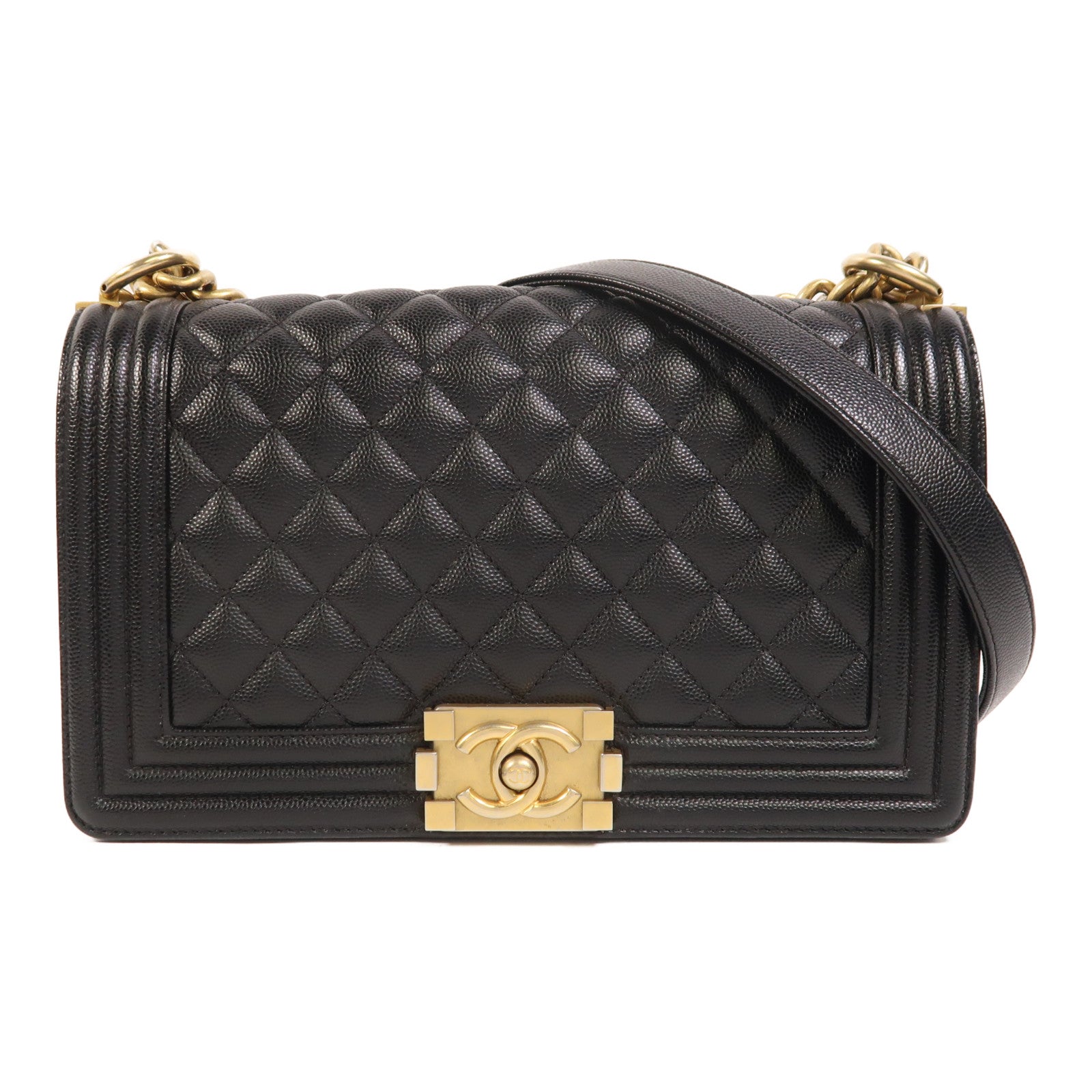 CHANEL 牛皮皮革Boy 25金扣鏈帶肩背袋