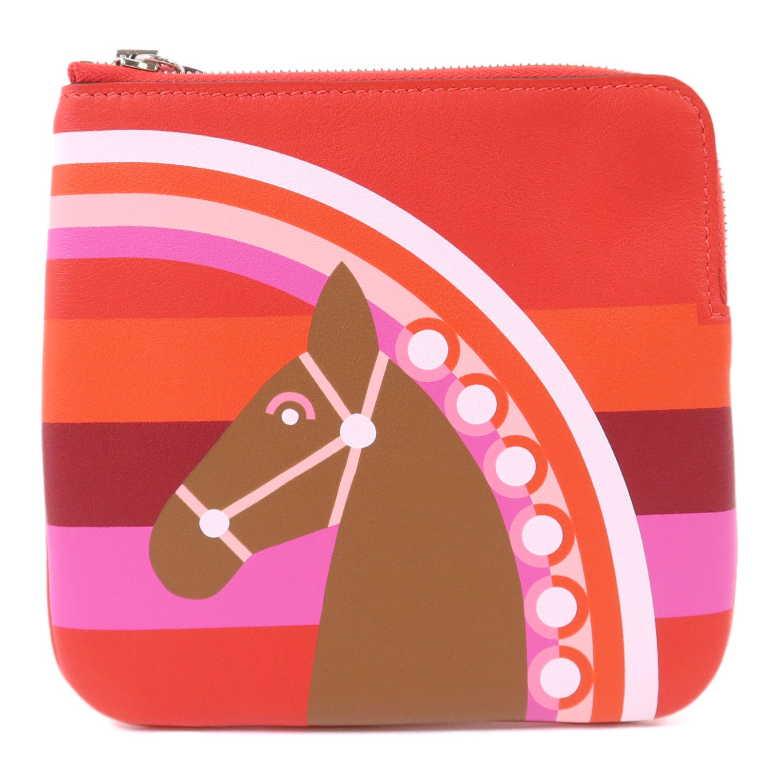 HERMES Swift皮革Carre Pocket Pouch銀扣小袋Rouge De Coeur