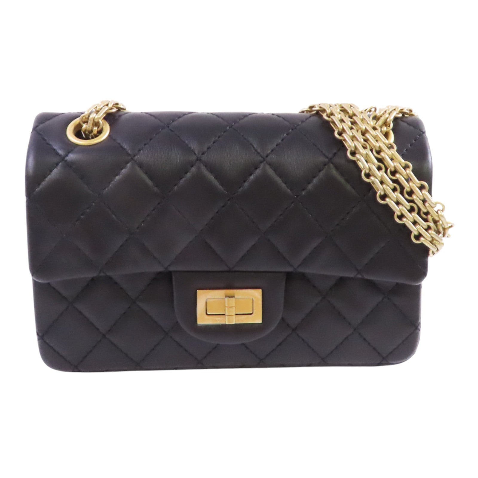 CHANEL 牛皮皮革2.55 Mini Classis Chain Shoulder Bag金扣鏈帶肩背袋