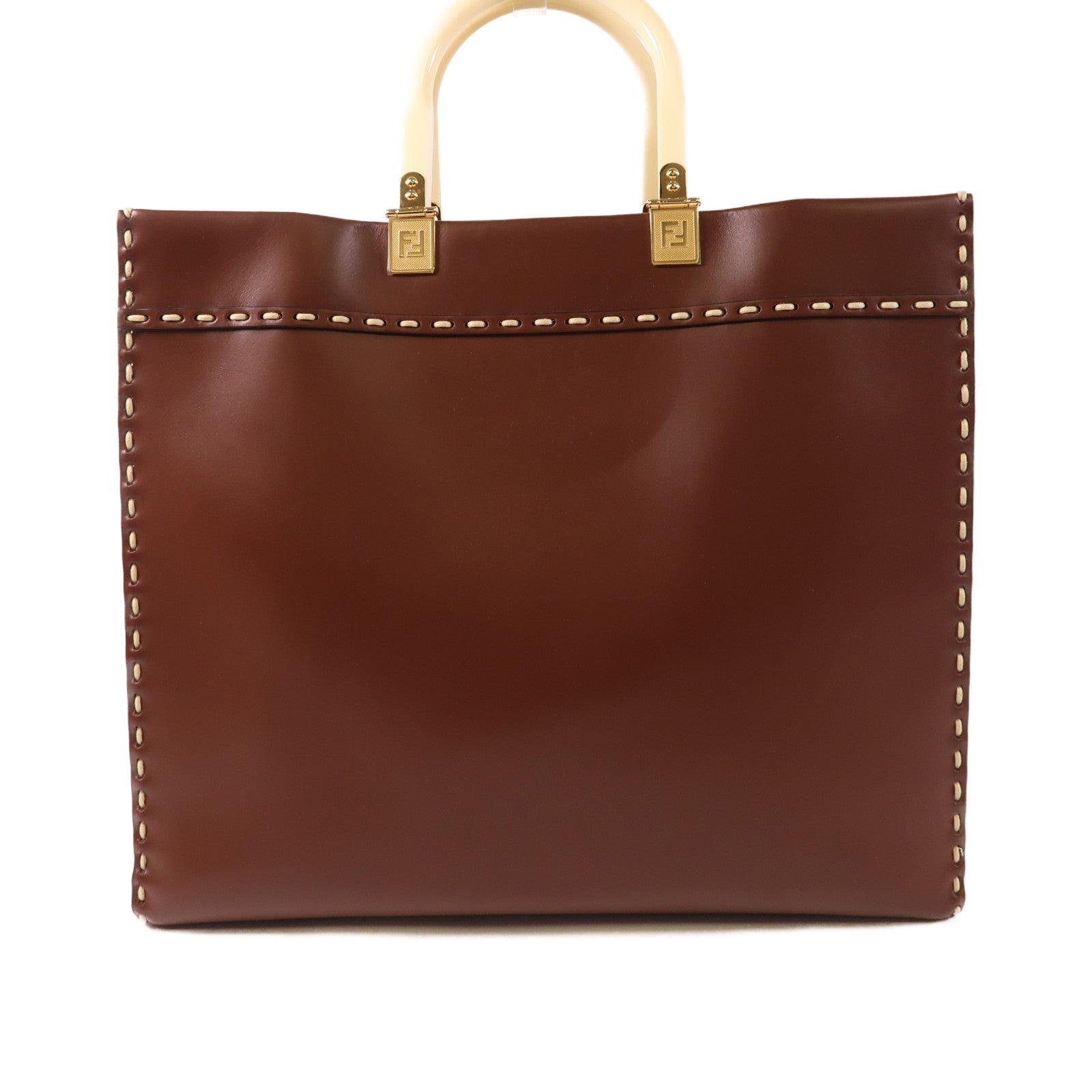 FENDI GHW Sunshine Shopping Bag 2 Way Shoulder Bag 8BH386 Calfskin Leather Brown