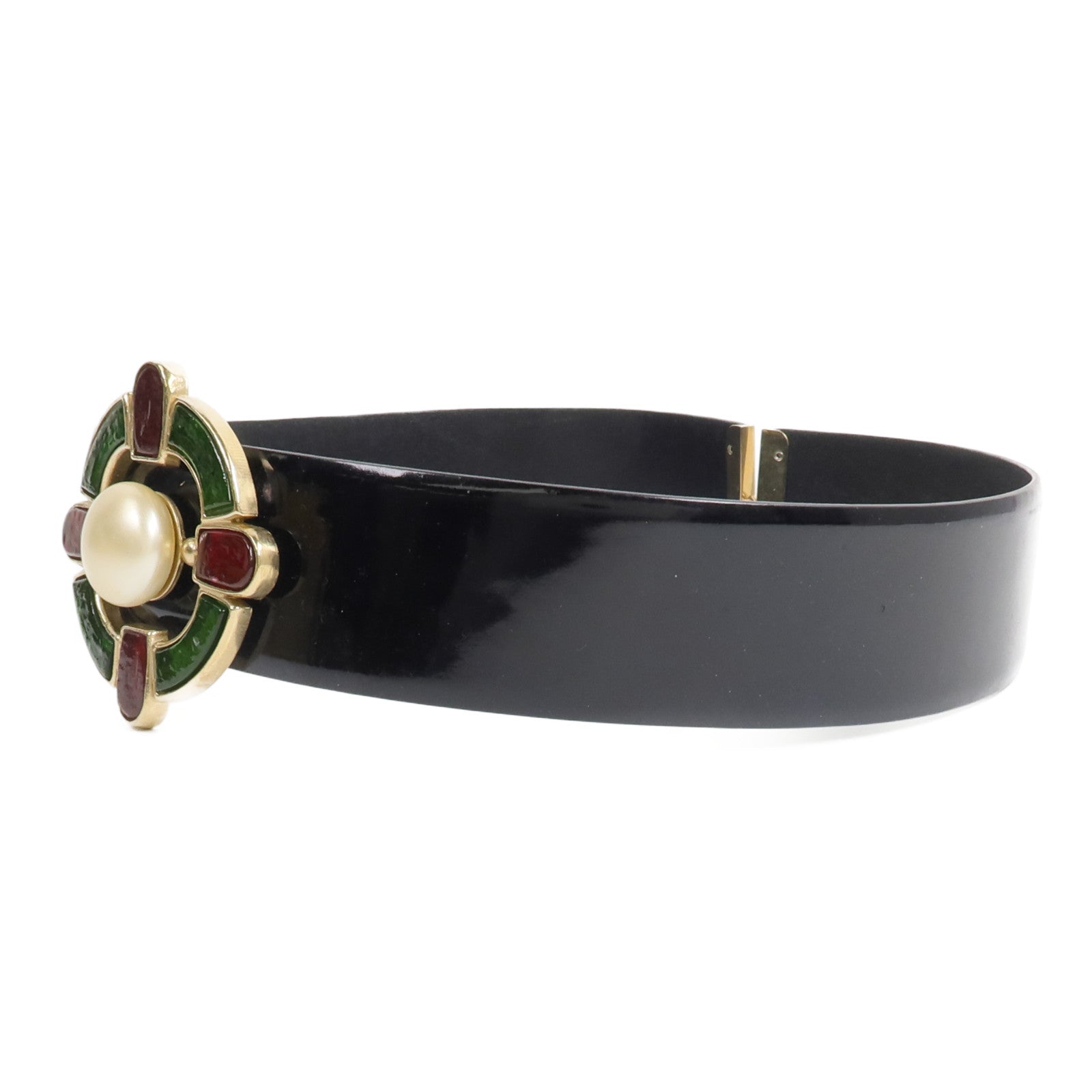CHANEL 漆皮皮革/金屬Gripoix Medallion Belt 70皮帶