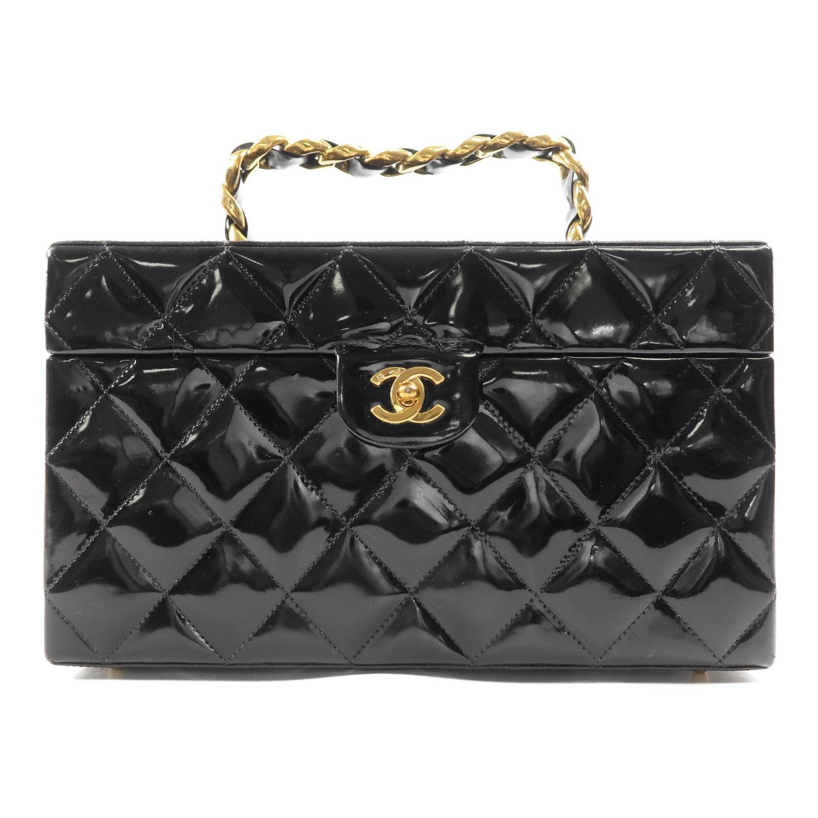 CHANEL 漆皮皮革Makeup Box金扣手挽袋