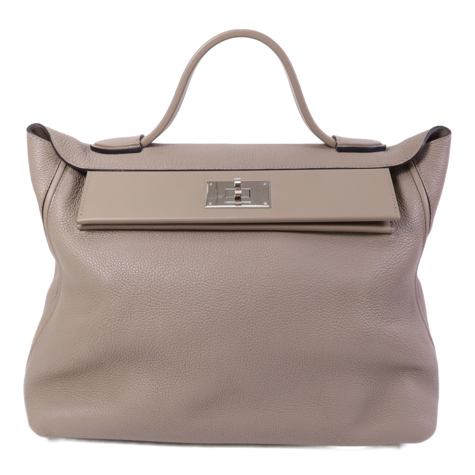 HERMES Togo皮革24/24 35CM銀扣手挽袋Gris Asphalt