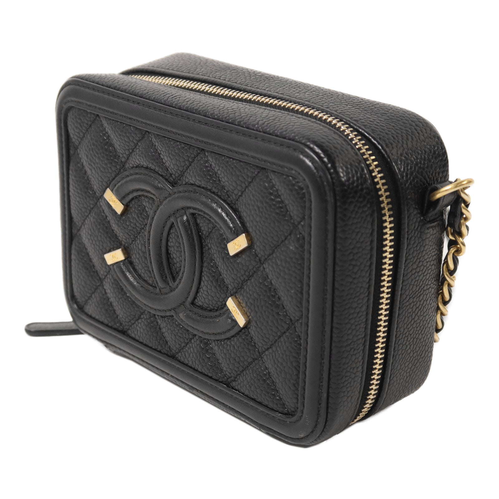 CHANEL 牛皮皮革Filigree Camera Bag鏈帶肩背袋