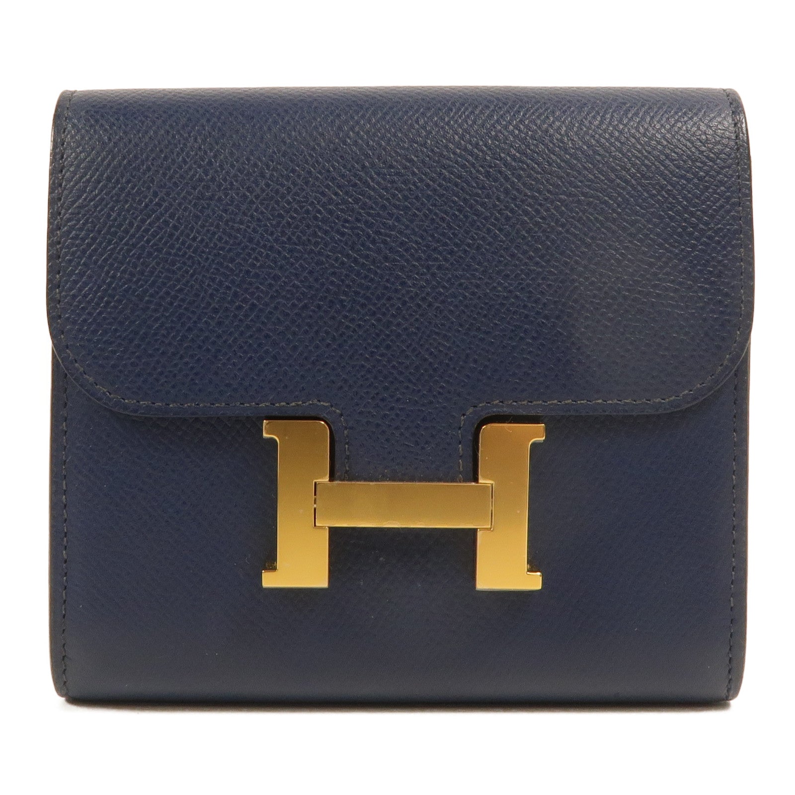 HERMES Epsom皮革Constance Compact Wallet錢包Bleu Saphir