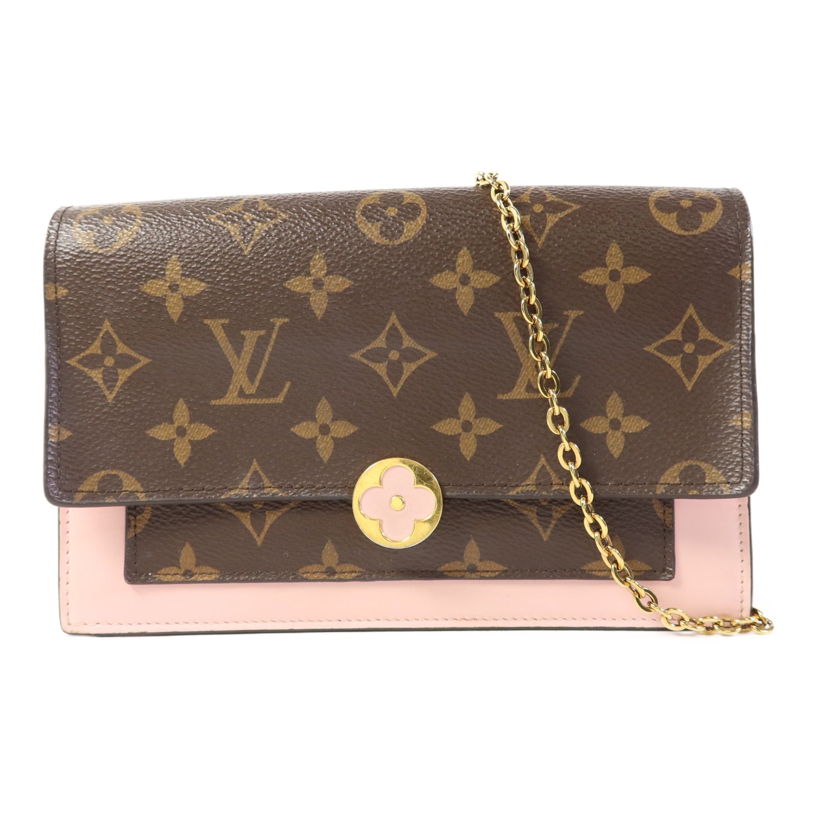 LOUIS VUITTON Monogram Flore Chain Wallet金扣鏈帶肩背袋