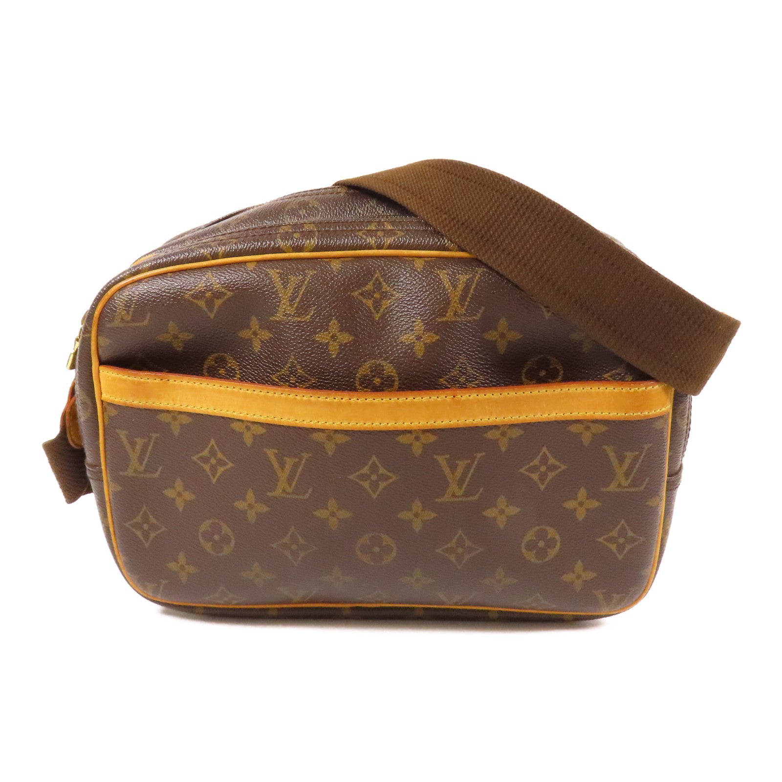 LOUIS VUITTON Monogram Reporter PM金扣肩背袋棕色