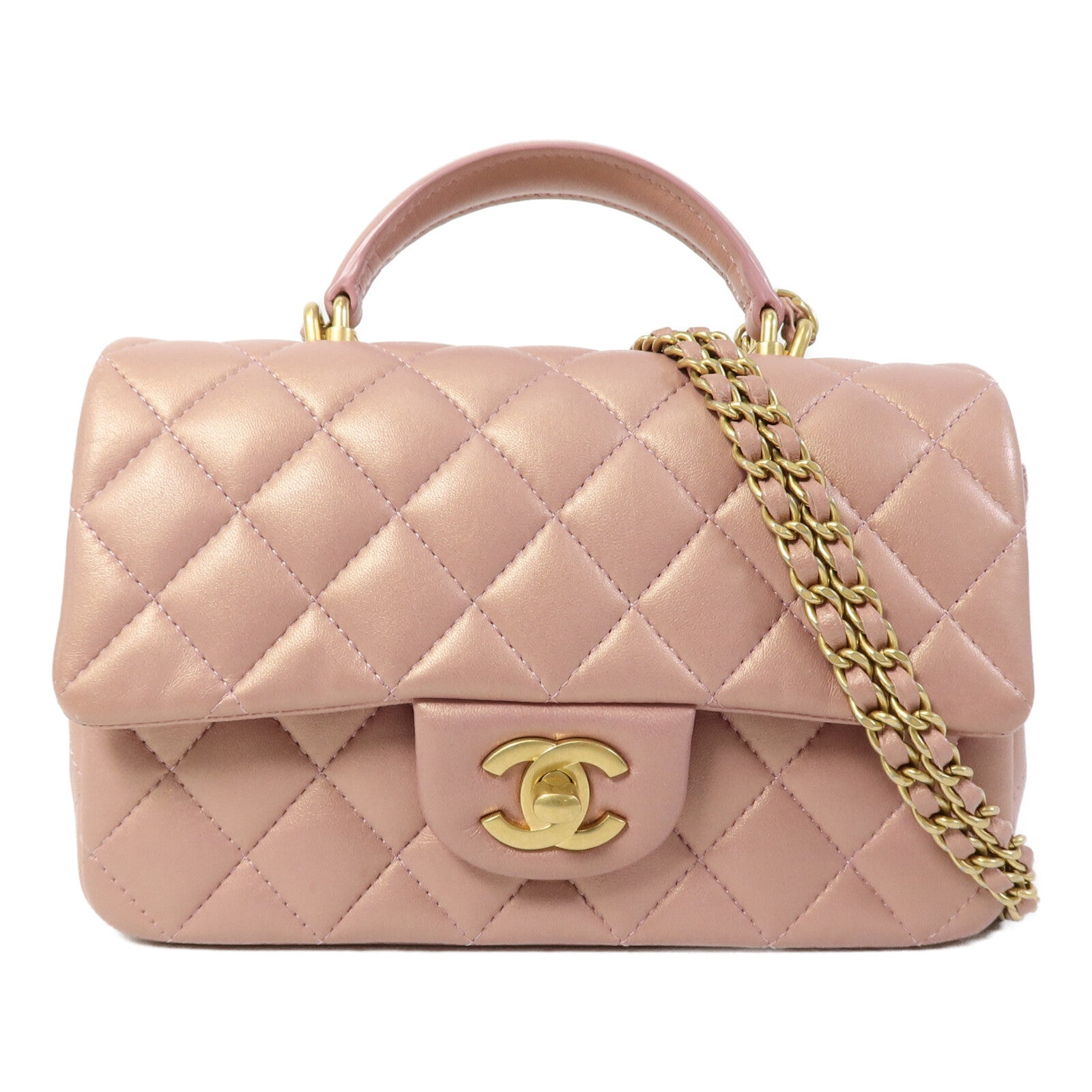 CHANEL 羊皮皮革Mini Flap Bag With Top Handle鏈帶肩背袋