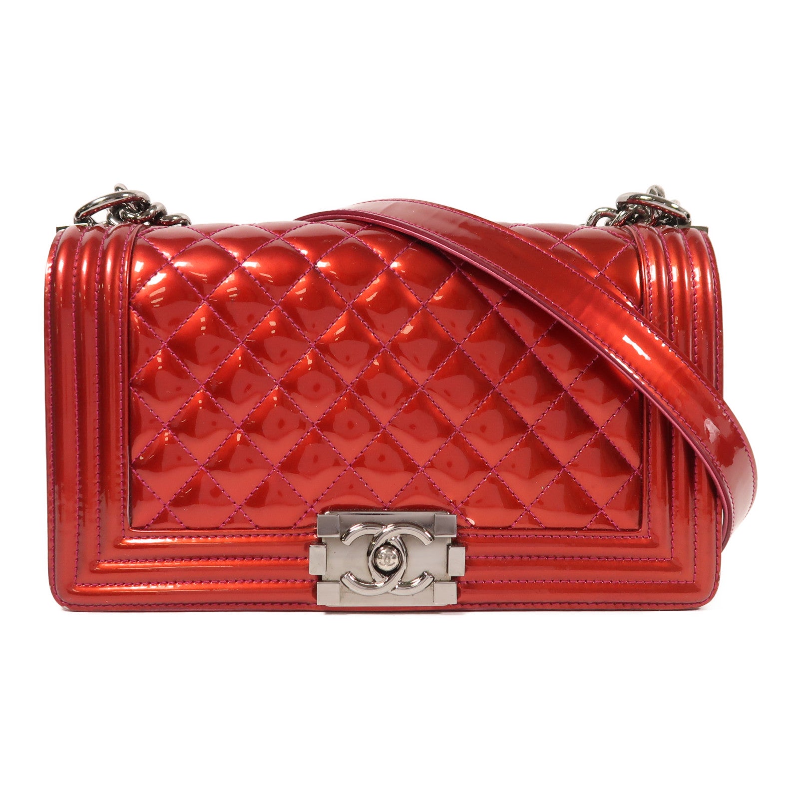 CHANEL 漆皮皮革Boy Chanel鏈帶肩背袋