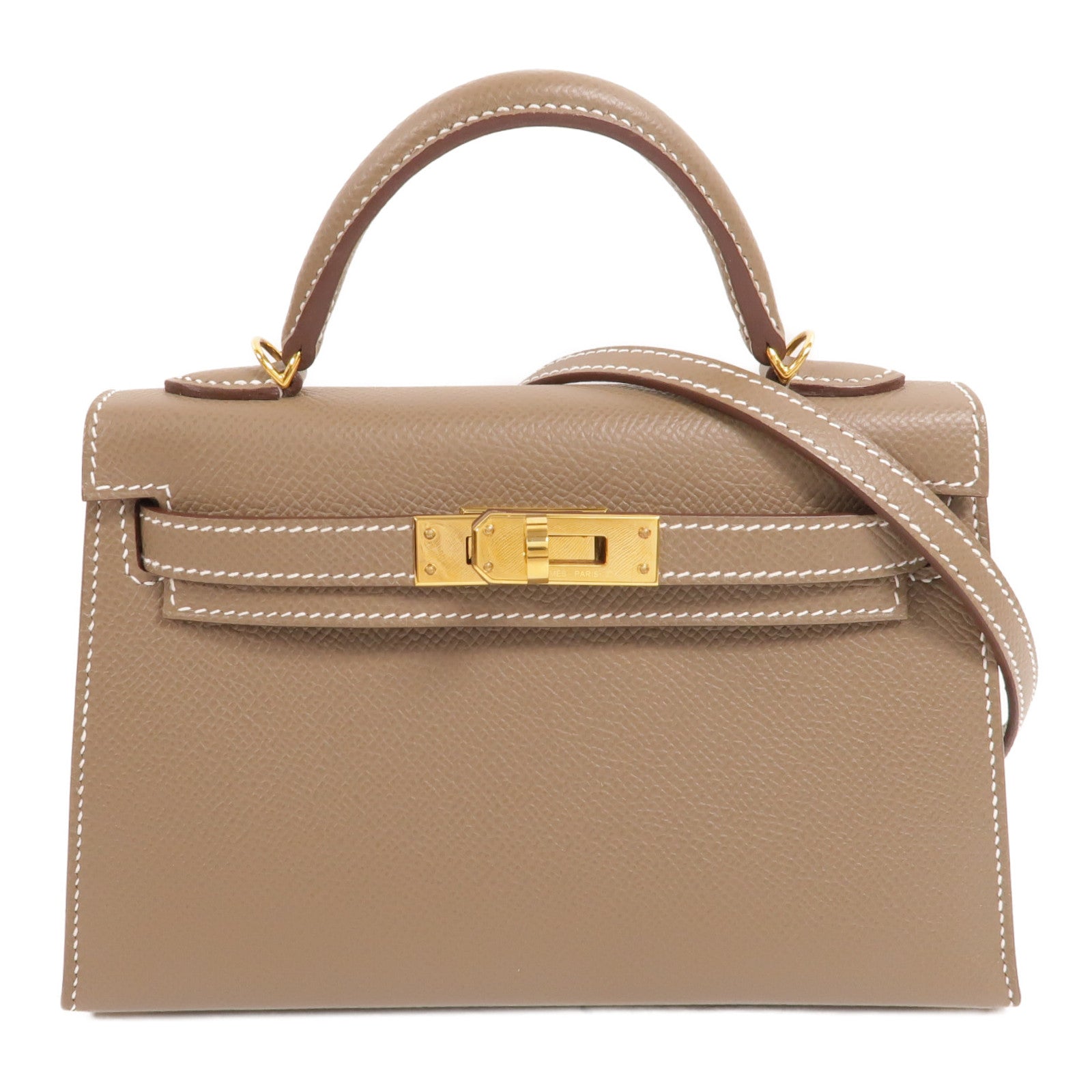 HERMES Epsom皮革Mini Kelly手挽肩背兩用袋Etoupe