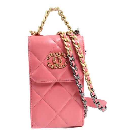 CHANEL 羊皮皮革C19 Phone Holder手挽肩背兩用袋