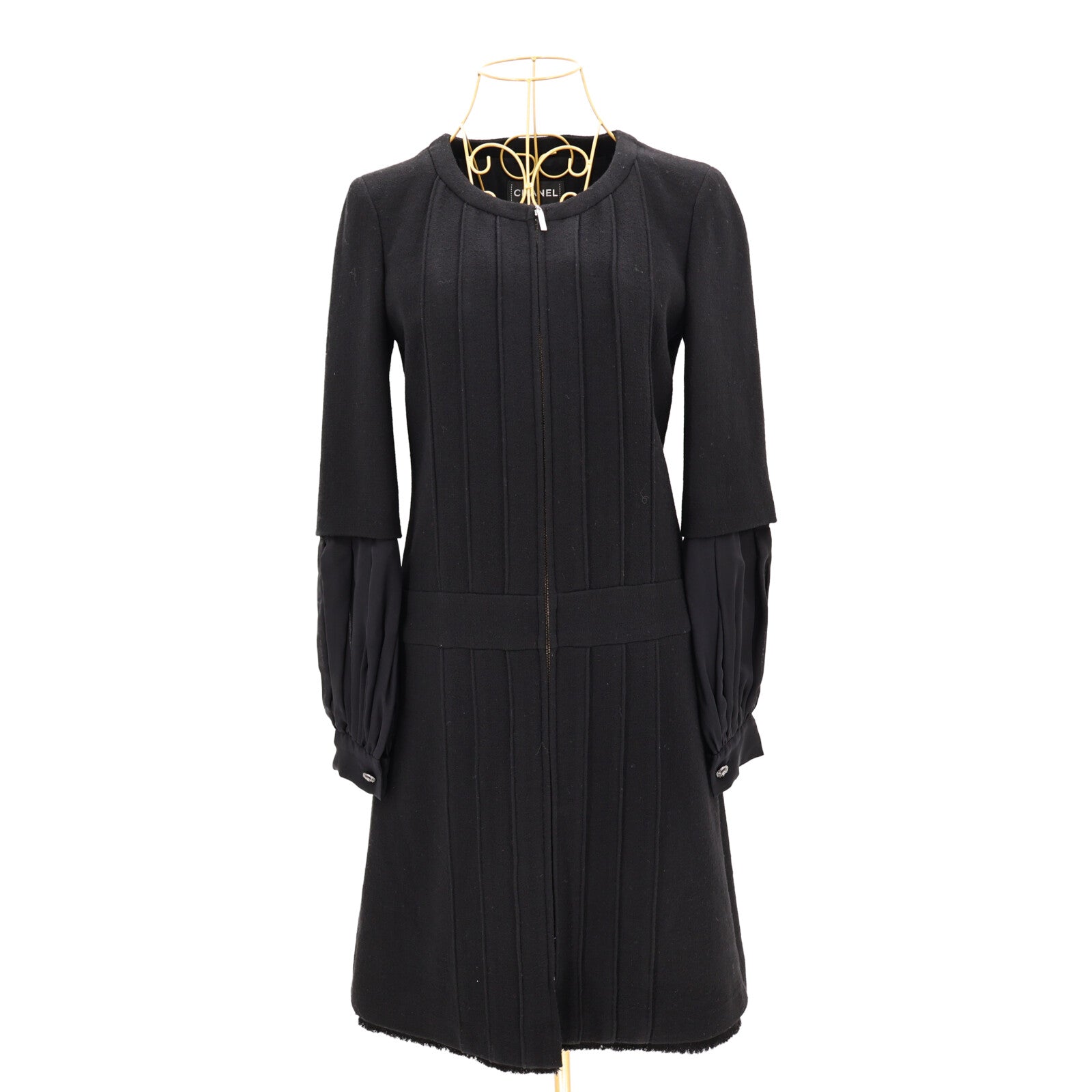 CHANEL Wool/Silk Crepe Pintuck Zip Dress連身裙
