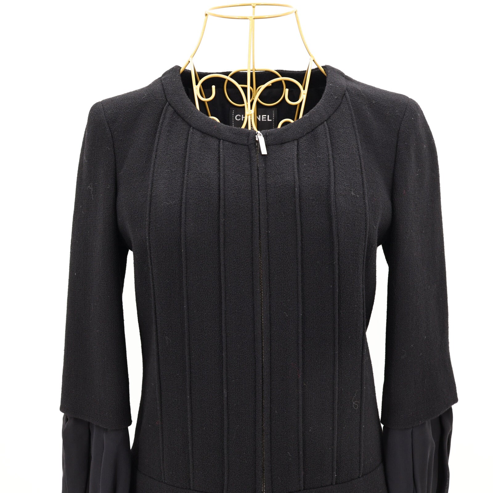 CHANEL Wool/Silk Crepe Pintuck Zip Dress連身裙