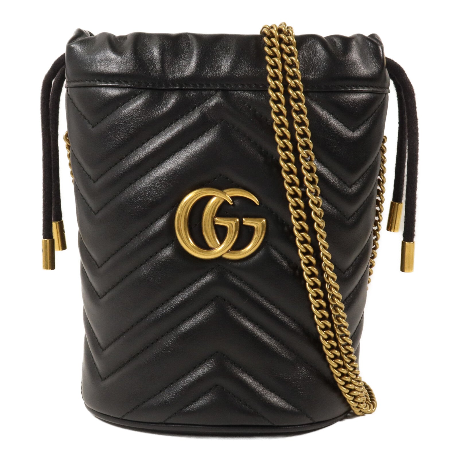 GUCCI 牛皮皮革GG Marmont Mini Bucket鏈帶肩背袋