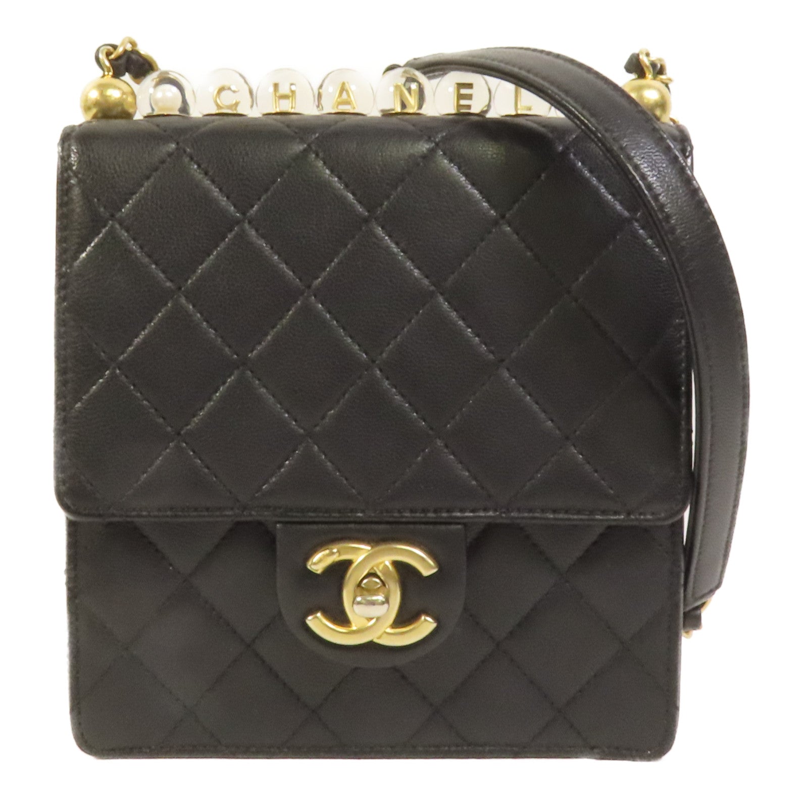 CHANEL 羊皮皮革Matelasse Pearl金扣鏈帶肩背袋
