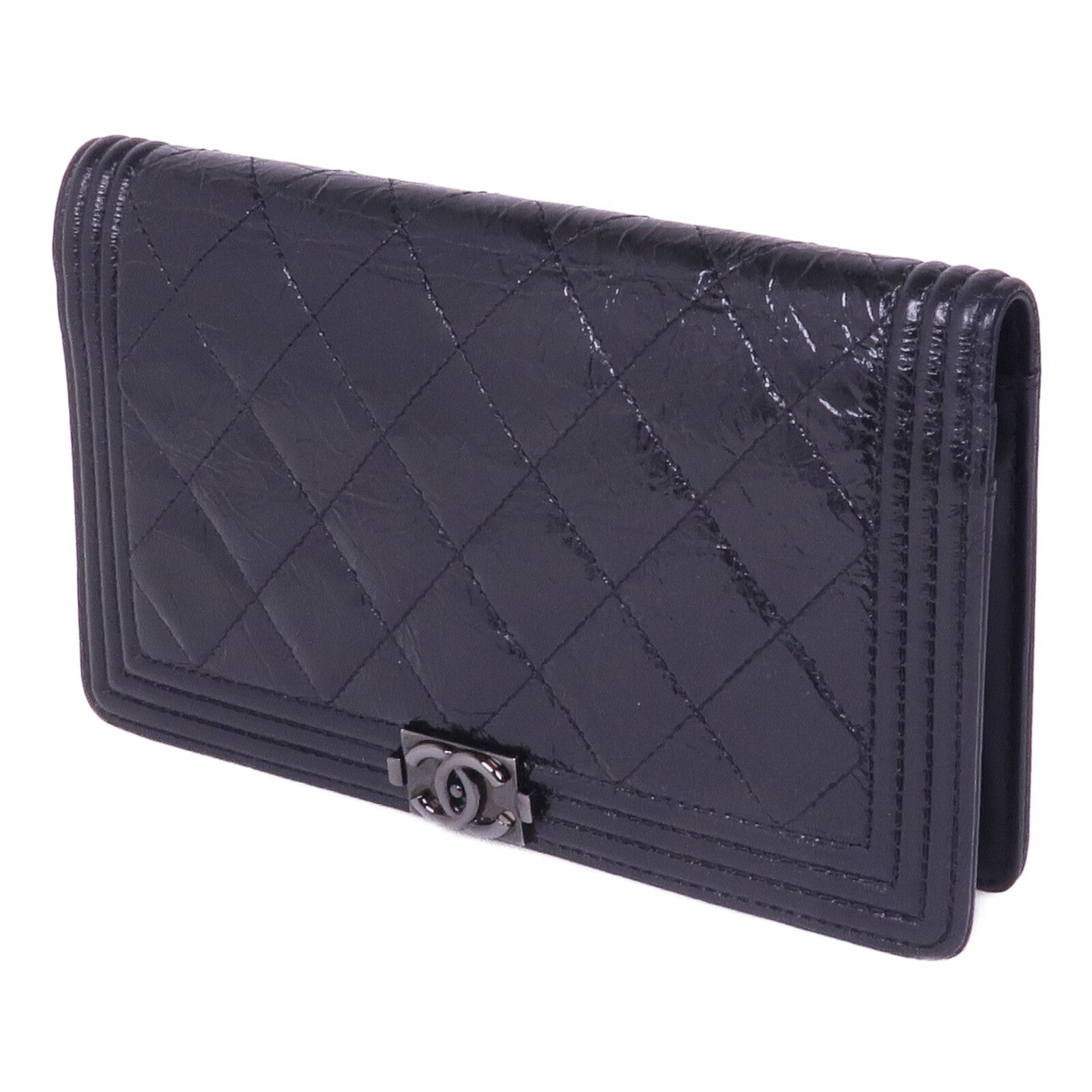 CHANEL 塗層帆布Boy Long Wallet長錢包