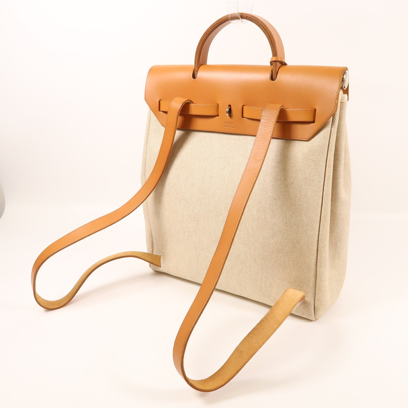 HERMES 皮革/帆布Herbag 2 In 1銀扣背包