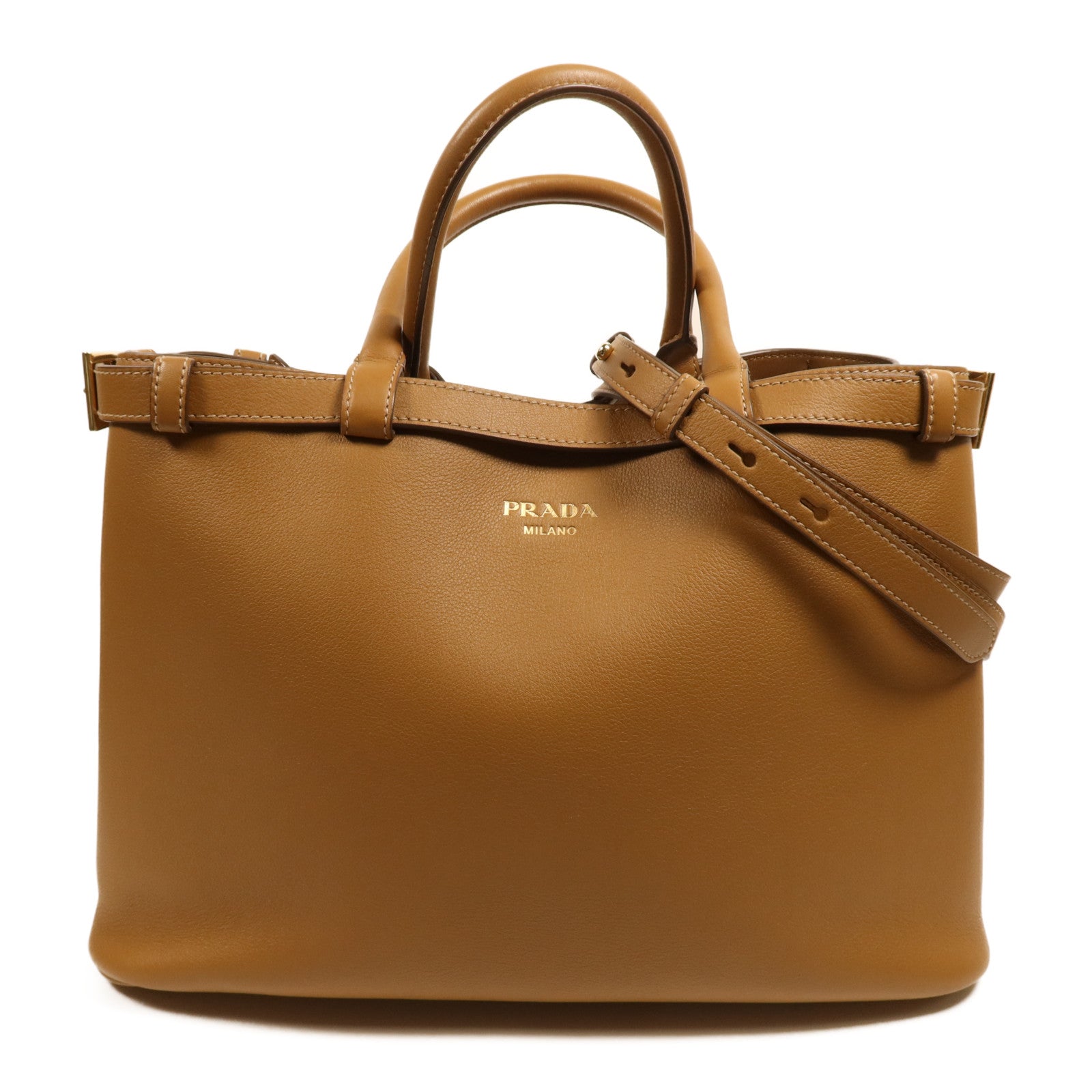 PRADA 【激減優惠】牛皮皮革Buckle medium Bag金扣手挽肩背兩用袋