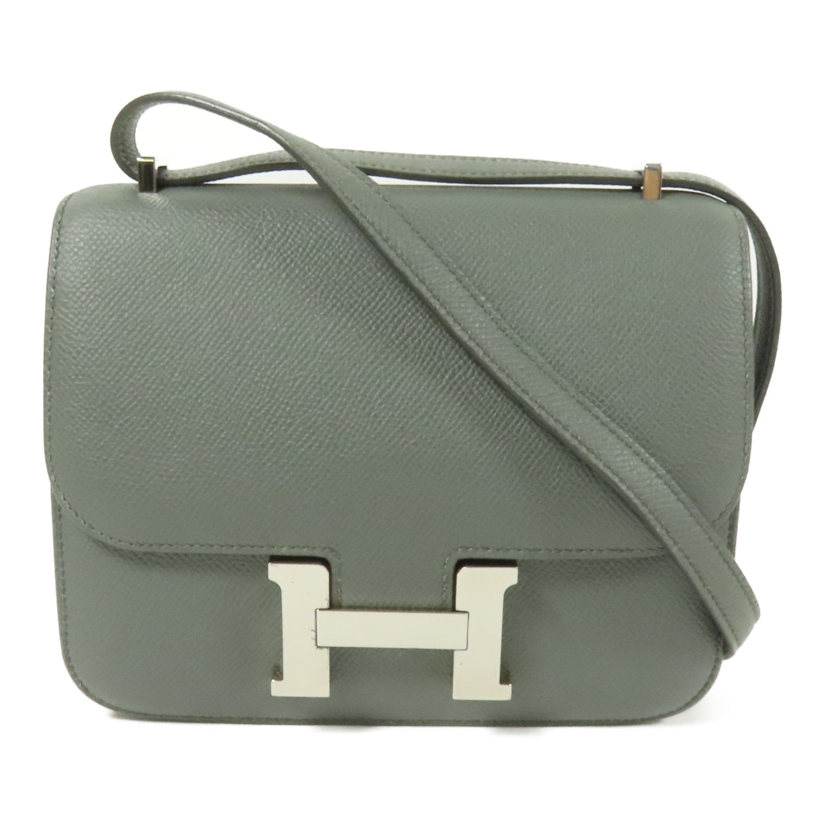 HERMES Epsom皮革Constance Mini銀扣肩背袋Vert Amande