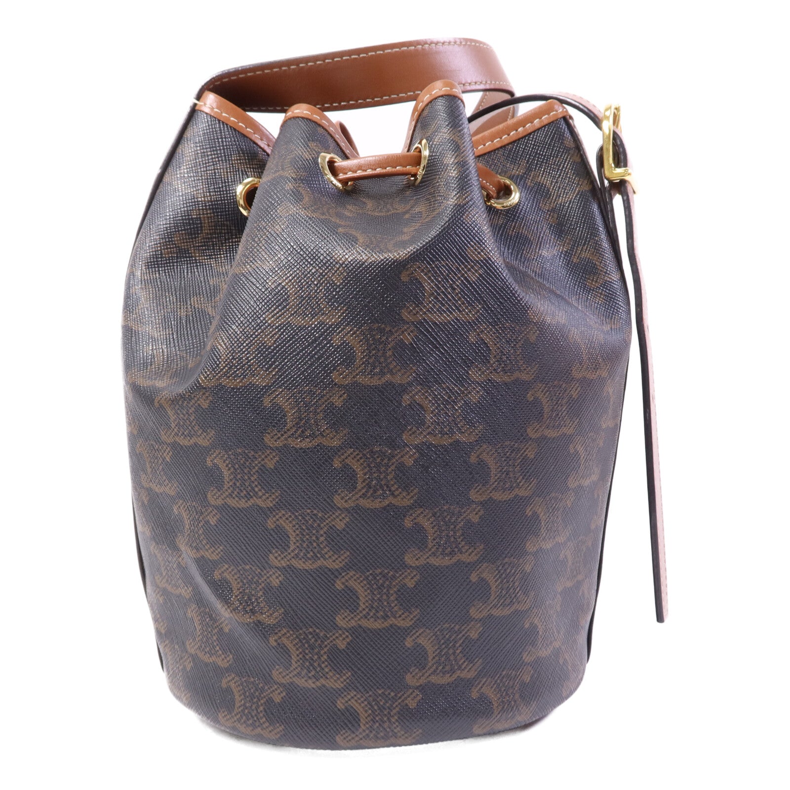 CELINE 塗層帆布Triomphe Drawstring Small Bucket金扣肩背袋