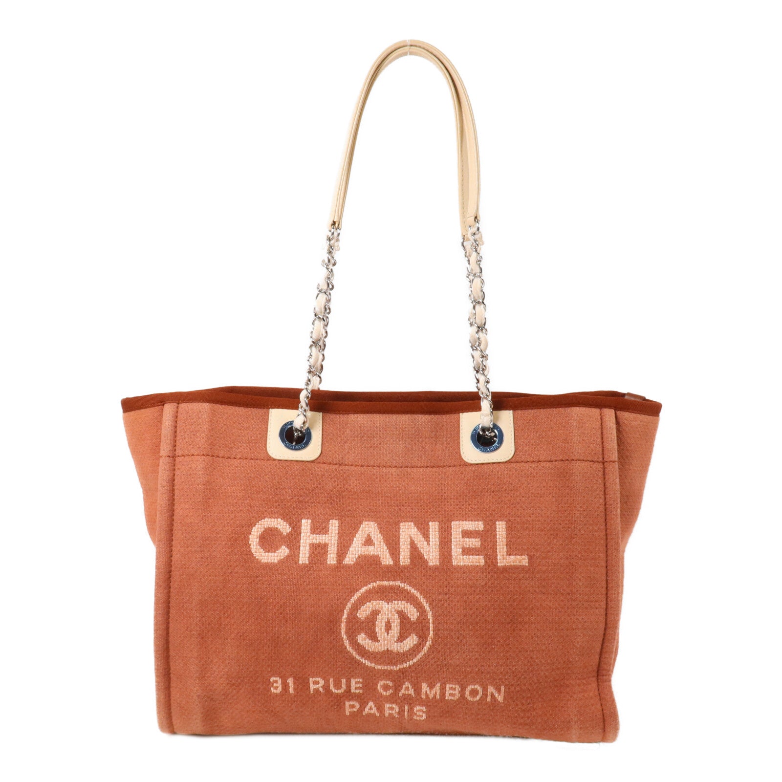 CHANEL 帆布Deauville Tote Bag鏈帶肩背袋