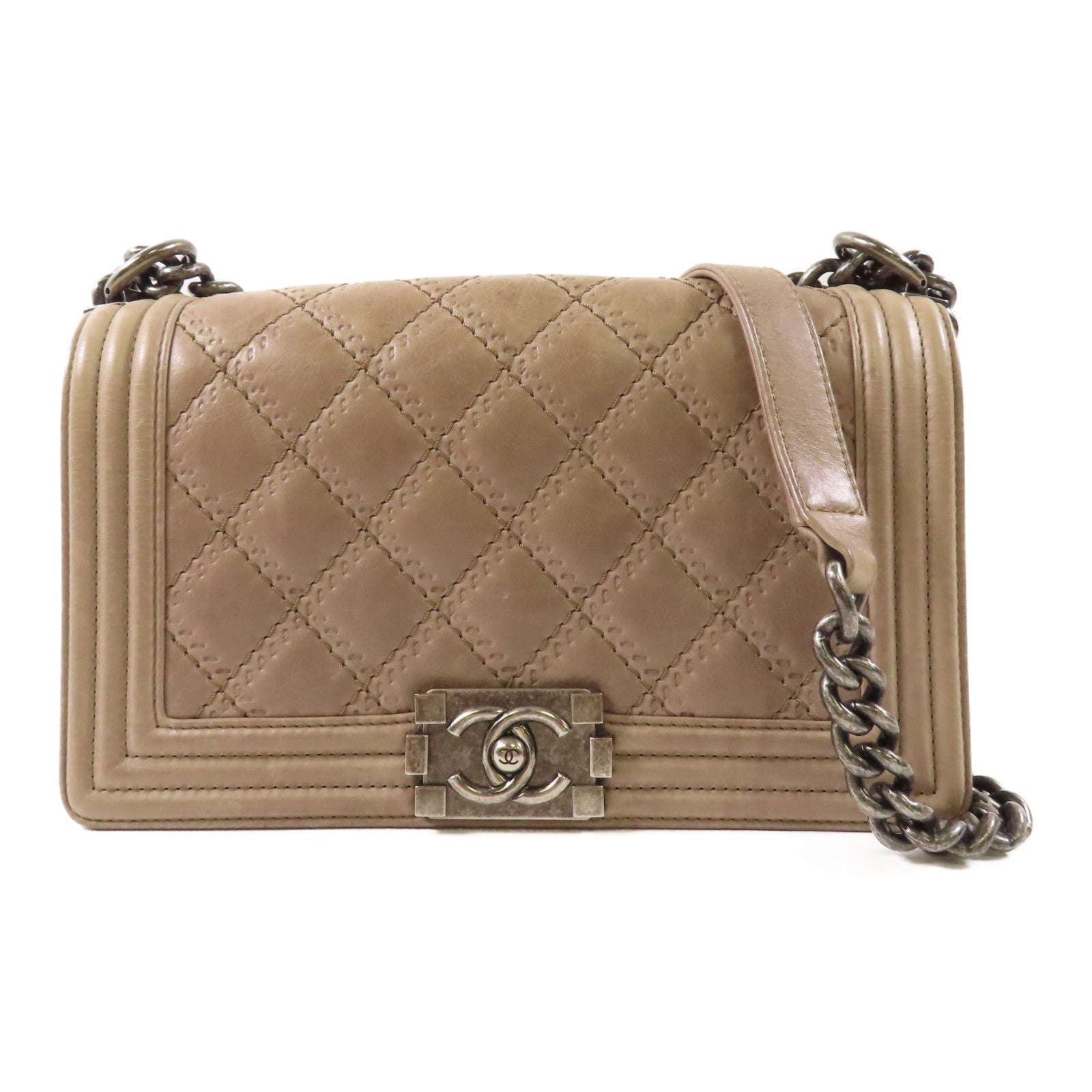 CHANEL 【激減優惠】牛皮皮革Boy 25銀扣鏈帶肩背袋