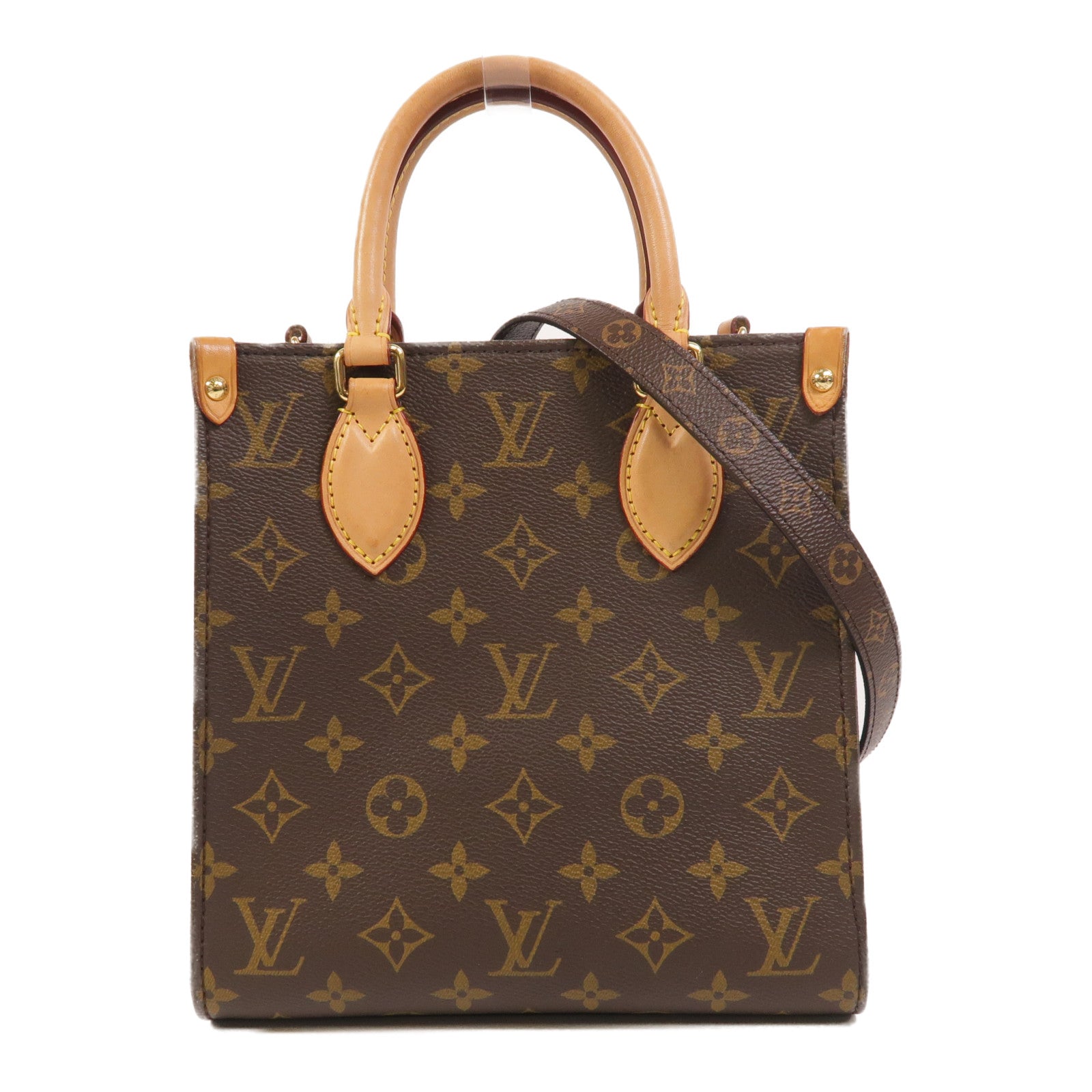 LOUIS VUITTON Monogram Sac Plat BB金扣手挽肩背兩用袋棕色