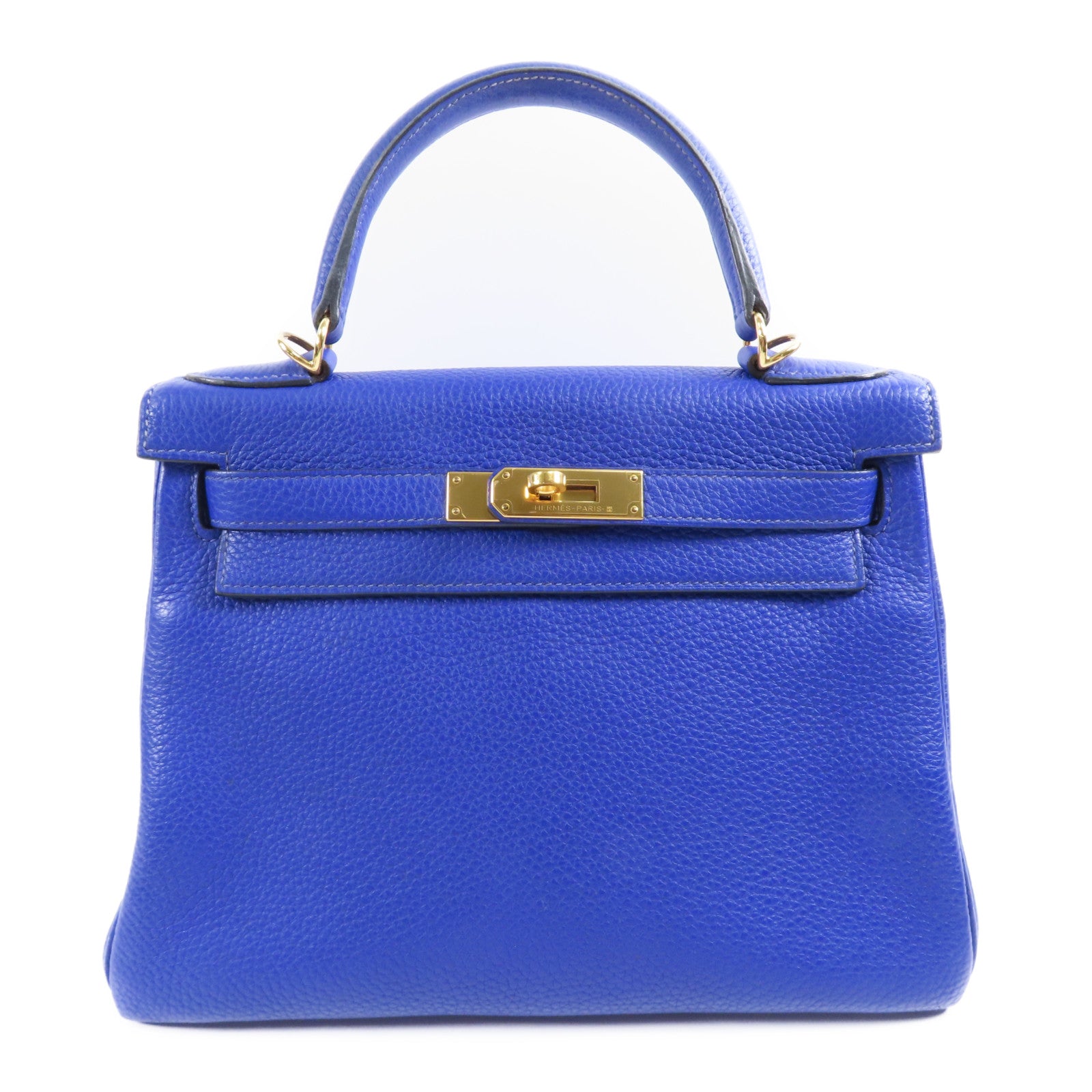 HERMES Clemence皮革Kelly 28金扣手挽肩背兩用袋71 Bleu France