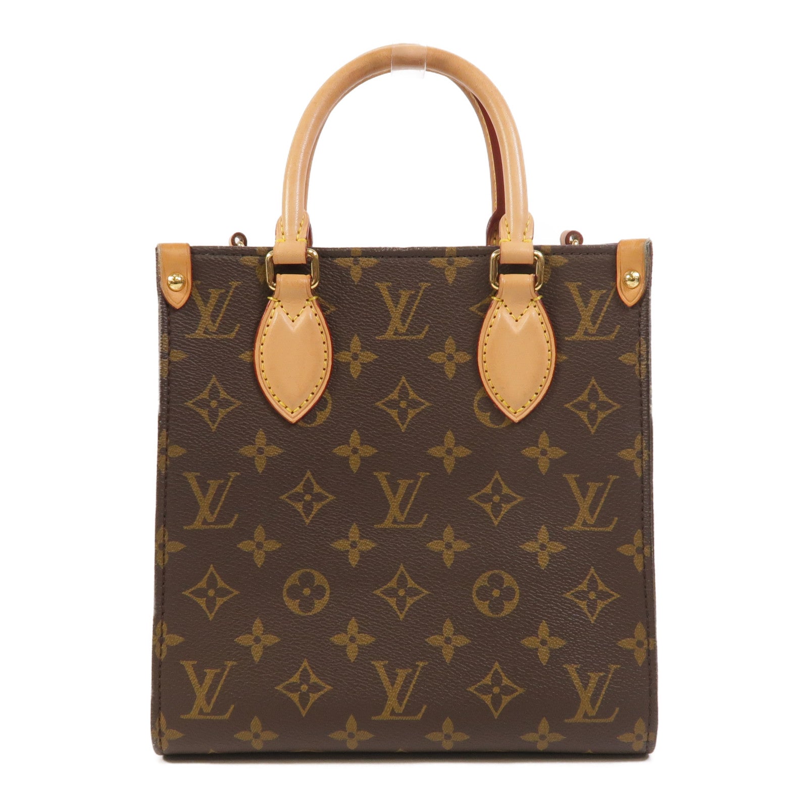 LOUIS VUITTON Monogram Sac Plat BB金扣手挽肩背兩用袋棕色
