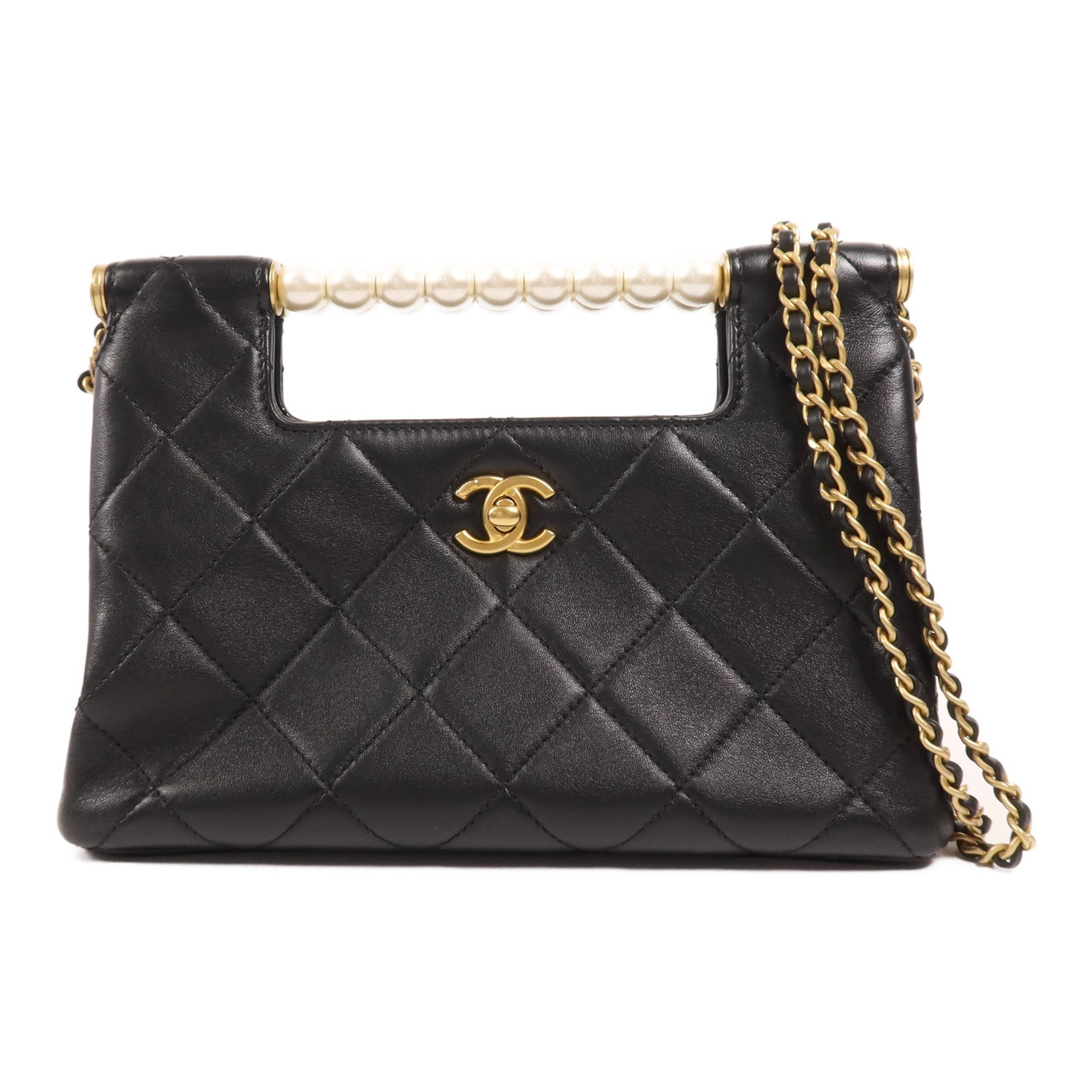 CHANEL 羊皮皮革25 Pearl Handle Shopping Bag金扣手挽肩背兩用袋