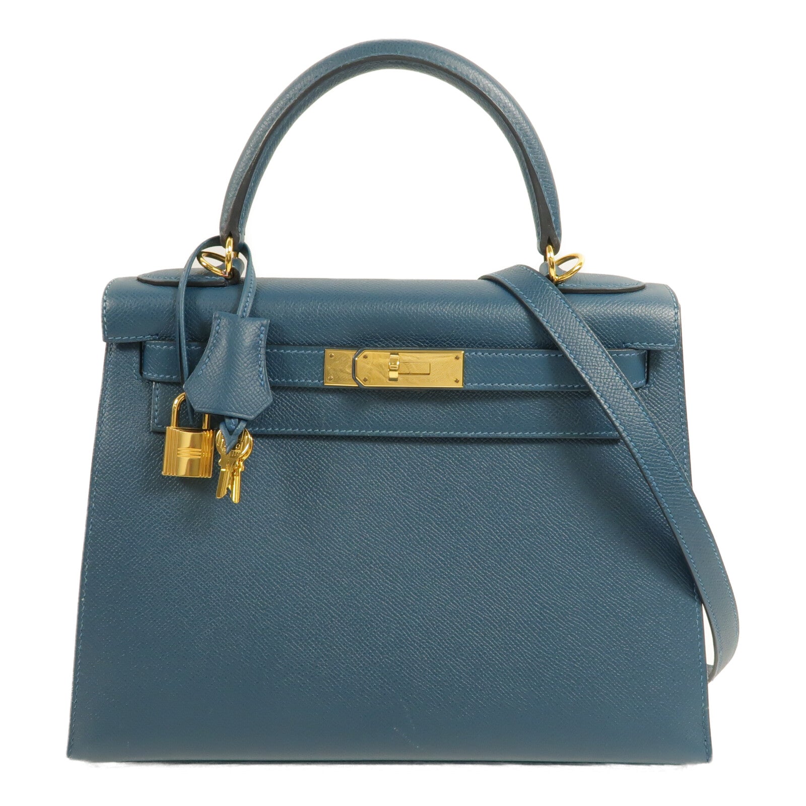 HERMES Epsom皮革Kelly 28手挽肩背兩用袋Bleu Colvert