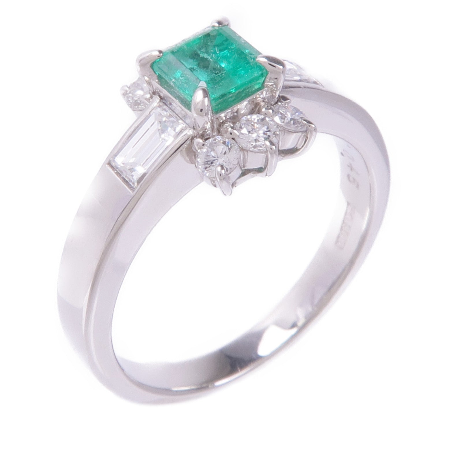 JEWELRY PT900鉑金Emerald Diamond Ring綠寶石/鑽石戒指US#5.75