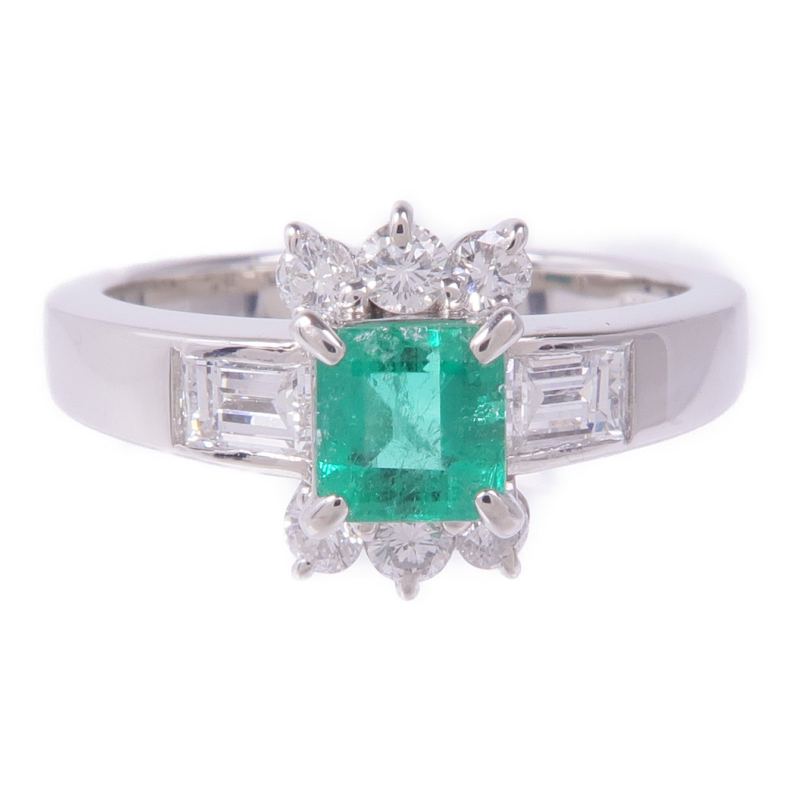 JEWELRY PT900鉑金Emerald Diamond Ring綠寶石/鑽石戒指US#5.75