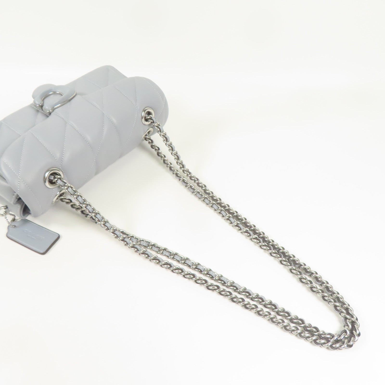 COACH 皮革Shoulder Bag銀扣鏈帶肩背袋