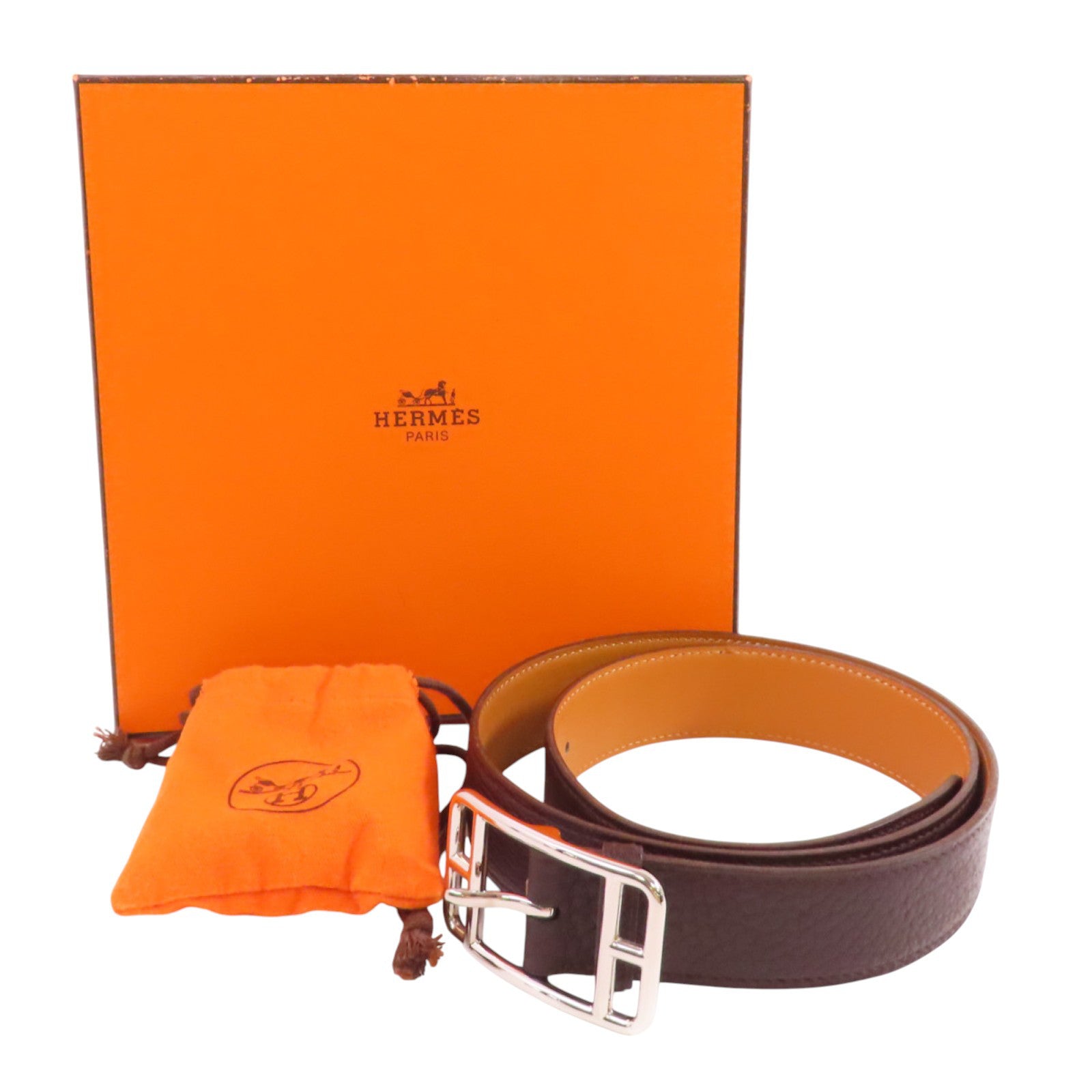 HERMES PHW Leather Belt Clemence Leather