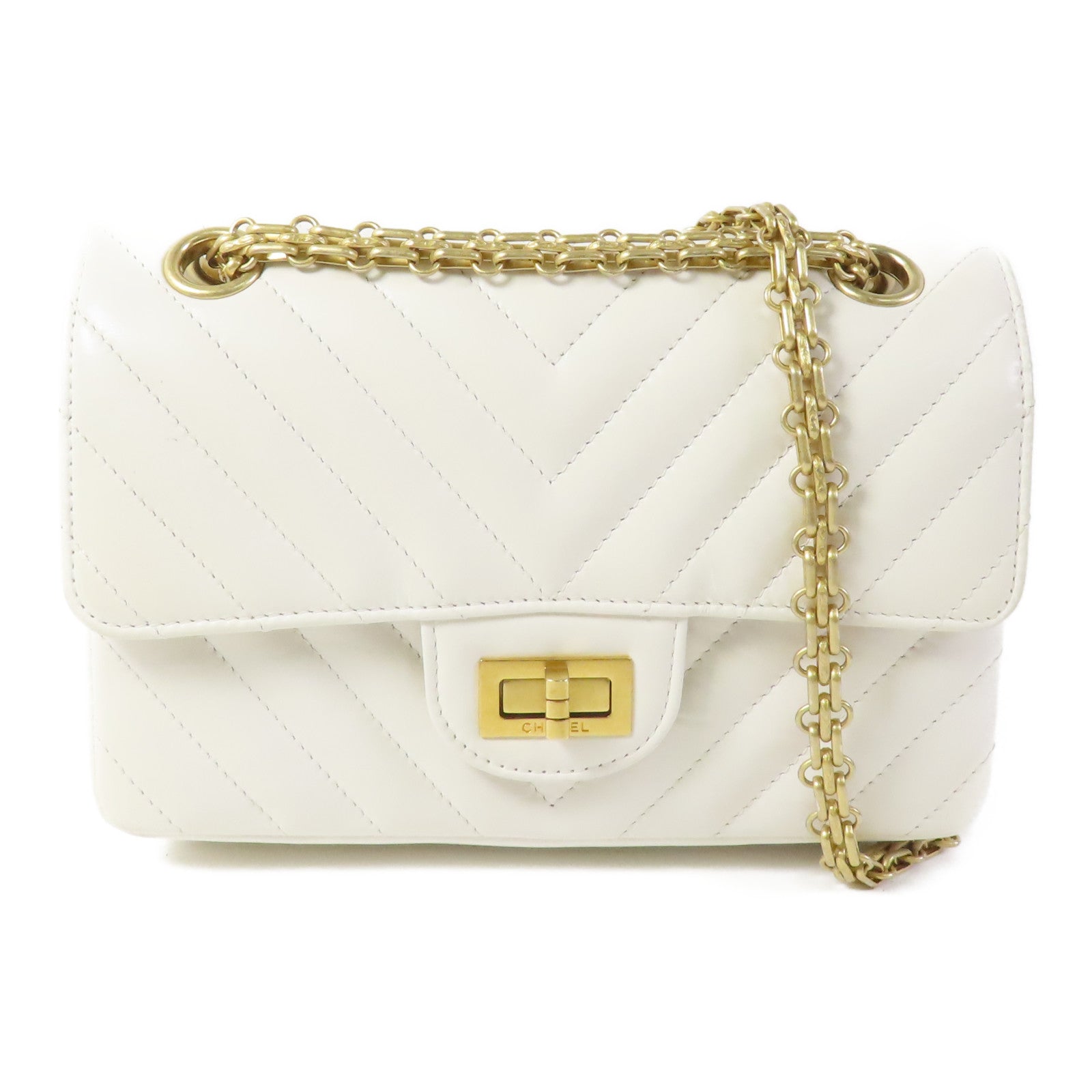 CHANEL 牛皮皮革2.55 20cm金扣鏈帶肩背袋