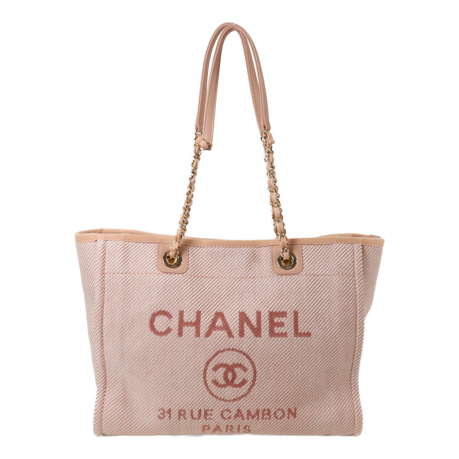 CHANEL 帆布Deauville Tote鏈帶肩背袋